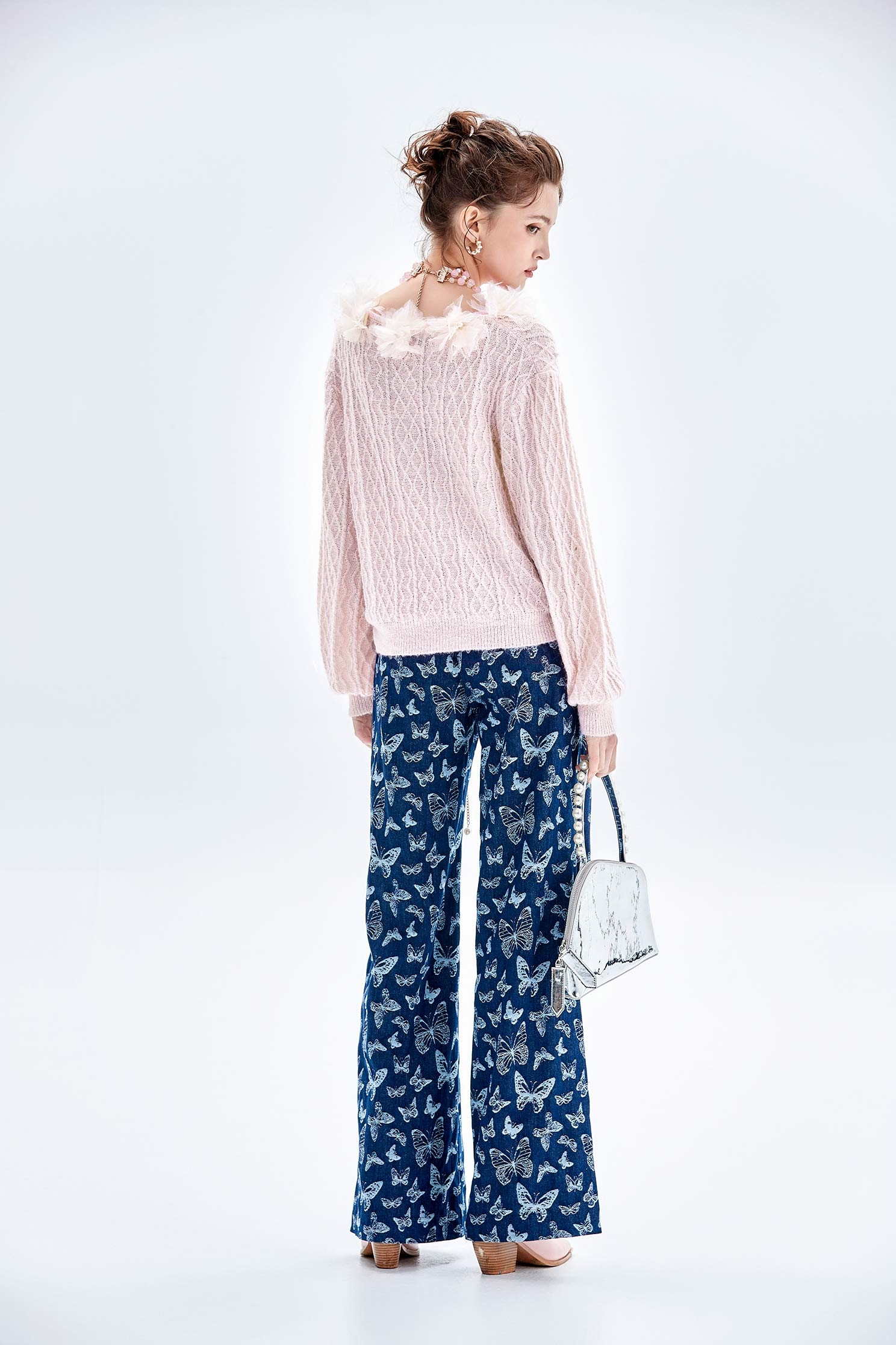 Butterfly Print Wide Leg JeansButterfly Print Wide Leg Jeans,Culottes,Denim,Jeans,Denim pants,Season (AW) Look,Belts,Wide-leg jeans,Pants