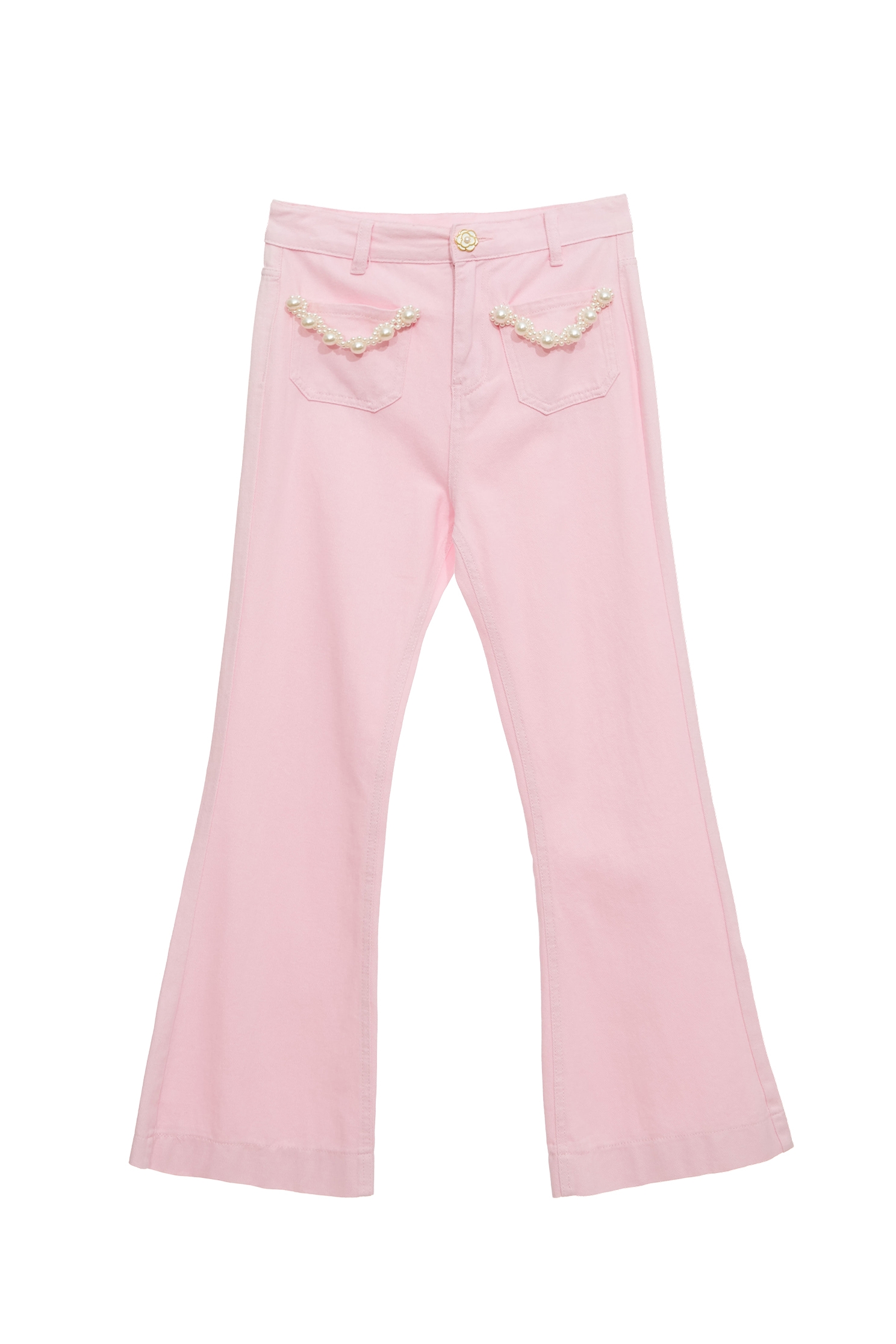 Pink Boot Leg Jeans With Pearl DetailPink Boot Leg Jeans With Pearl Detail,Bell-bottoms,Season (SS) Look,Denim,Jeans,Denim pants,pearl,Cotton,Bell-bottoms,Pants