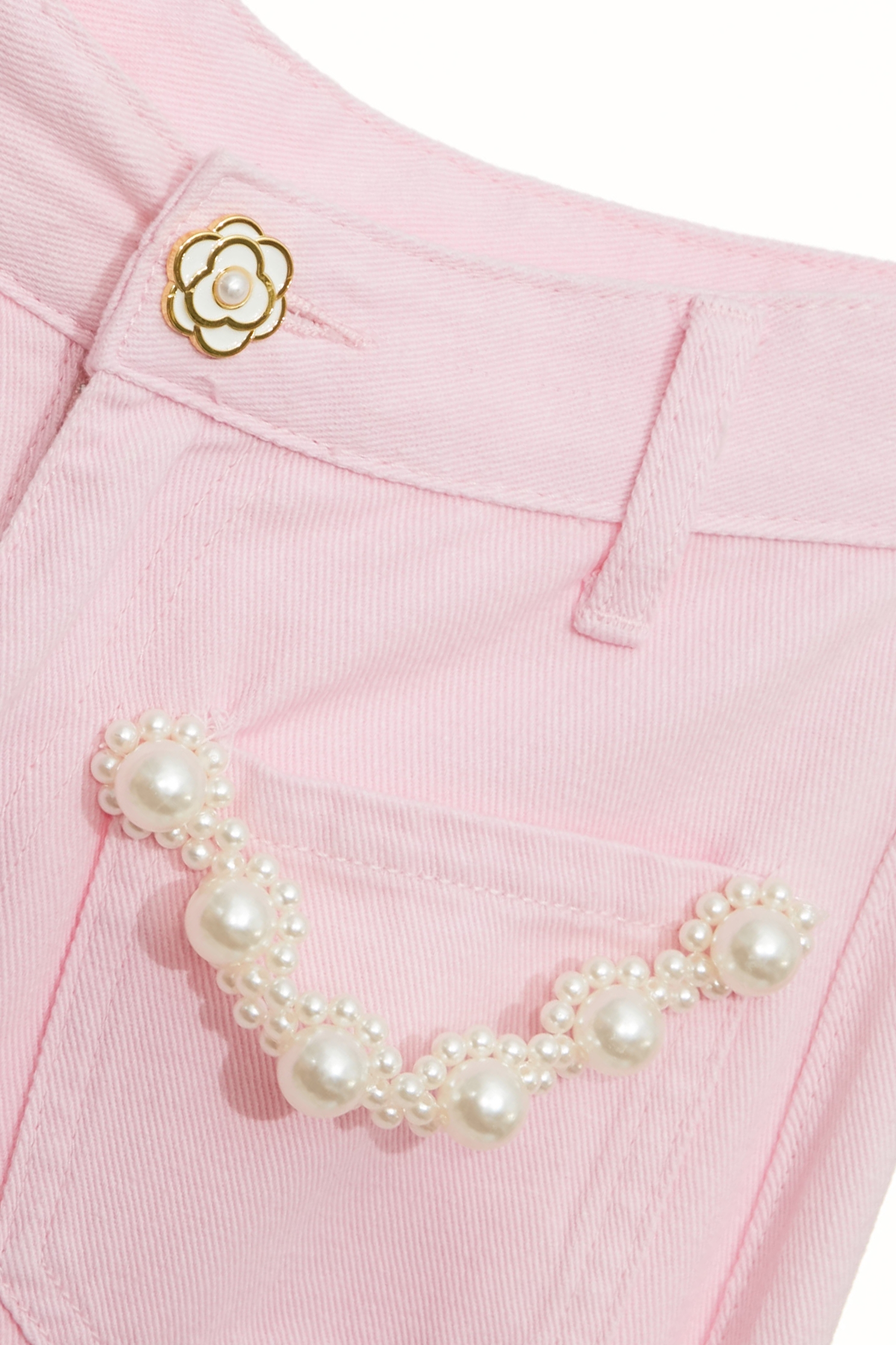 Pink Boot Leg Jeans With Pearl DetailPink Boot Leg Jeans With Pearl Detail,Bell-bottoms,Season (SS) Look,Denim,Jeans,Denim pants,pearl,Cotton,Bell-bottoms,Pants