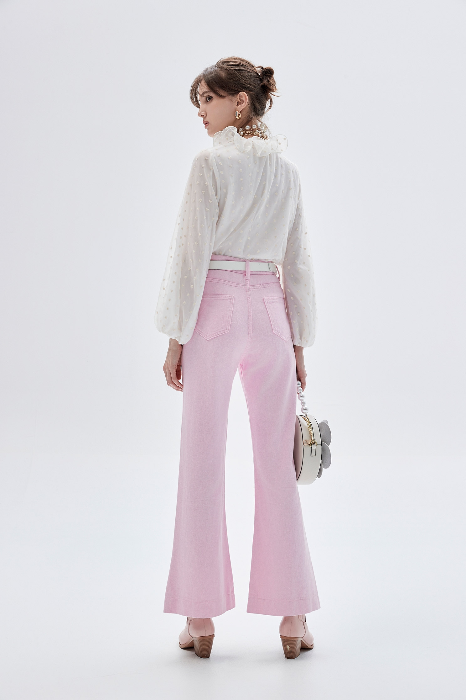 Pink Boot Leg Jeans With Pearl DetailPink Boot Leg Jeans With Pearl Detail,Bell-bottoms,Season (SS) Look,Denim,Jeans,Denim pants,pearl,Cotton,Bell-bottoms,Pants