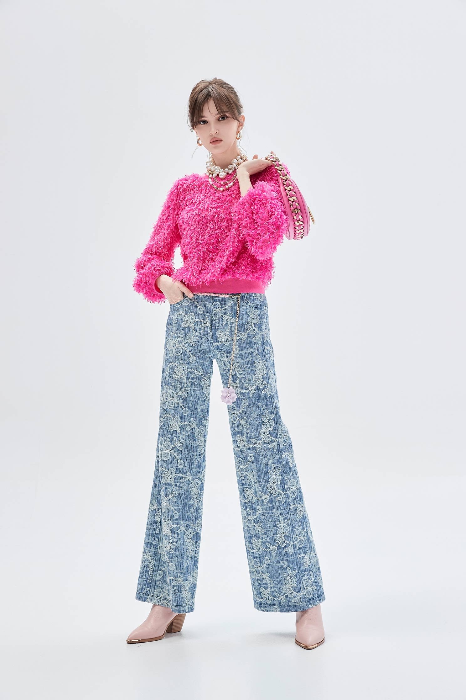 Floral Lace Detail Boot Leg JeansFloral Lace Detail Boot Leg Jeans,Embroidered,Bell-bottoms,Season (SS) Look,Denim,Jeans,Denim pants,Lace,Bell-bottoms,Pants