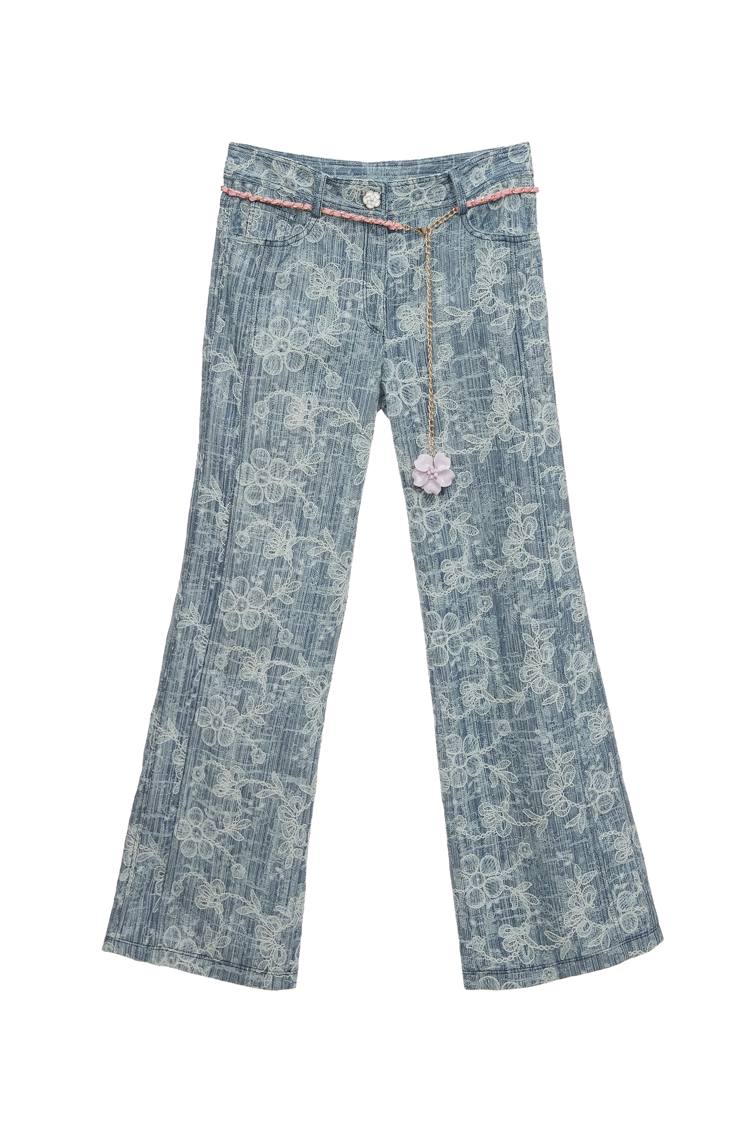 Floral Lace Detail Boot Leg JeansFloral Lace Detail Boot Leg Jeans,Embroidered,Bell-bottoms,Season (SS) Look,Denim,Jeans,Denim pants,Lace,Bell-bottoms,Pants