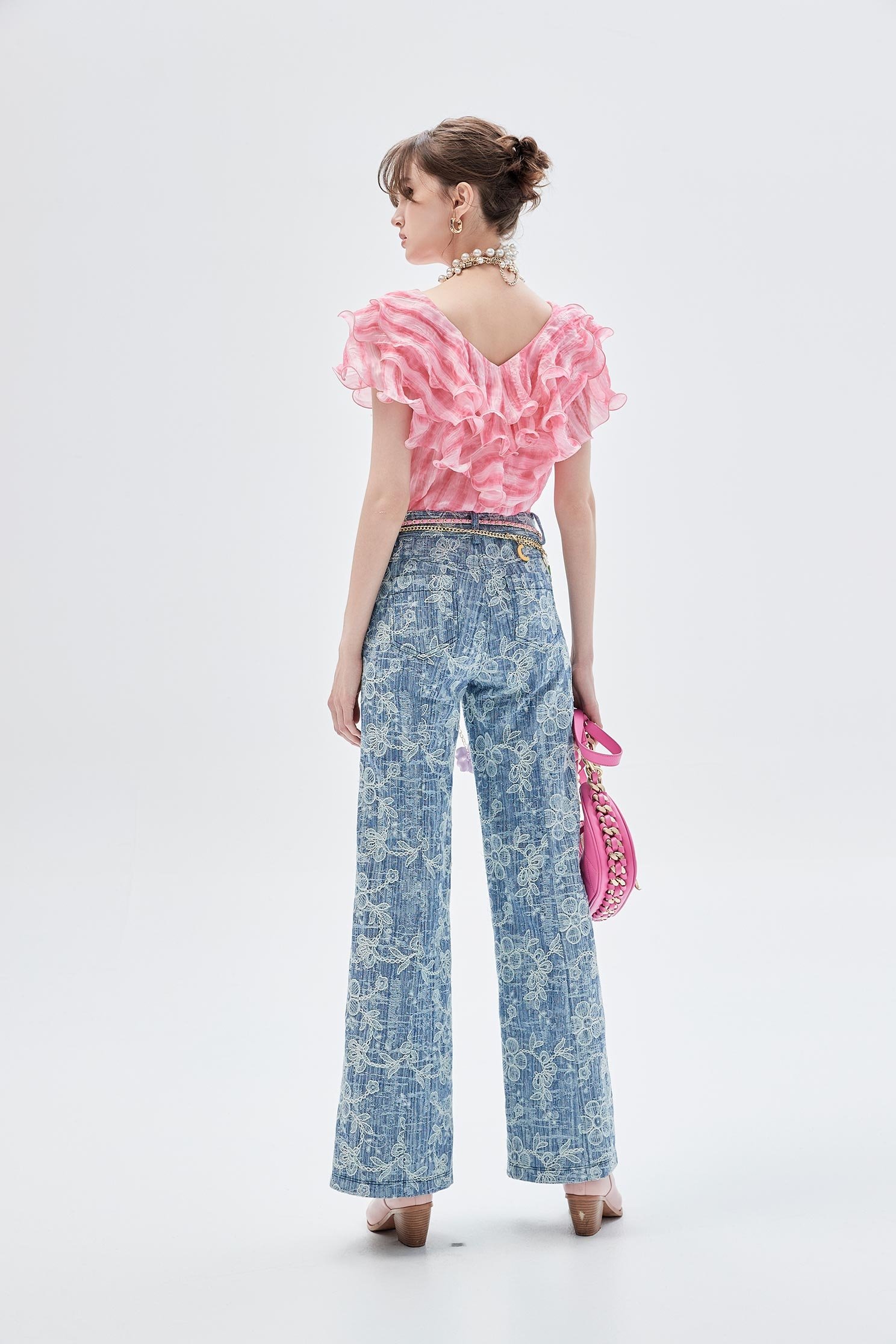 Floral Lace Detail Boot Leg JeansFloral Lace Detail Boot Leg Jeans,Embroidered,Bell-bottoms,Season (SS) Look,Denim,Jeans,Denim pants,Lace,Bell-bottoms,Pants