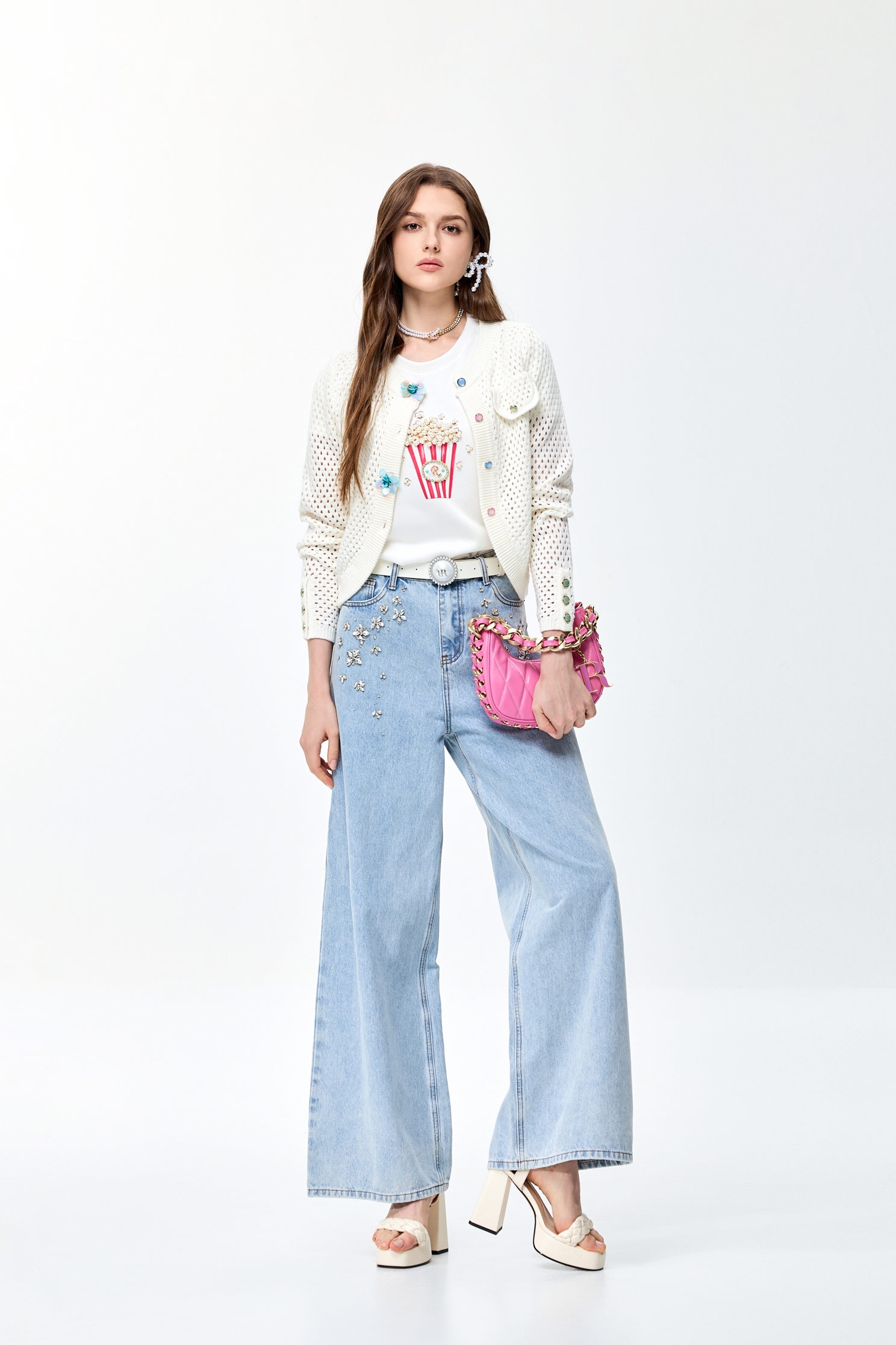 Diamonte Detail Wide Leg JeansDiamonte Detail Wide Leg Jeans,Season (SS) Look,Denim,Denim pants,Wide-leg jeans,Pants