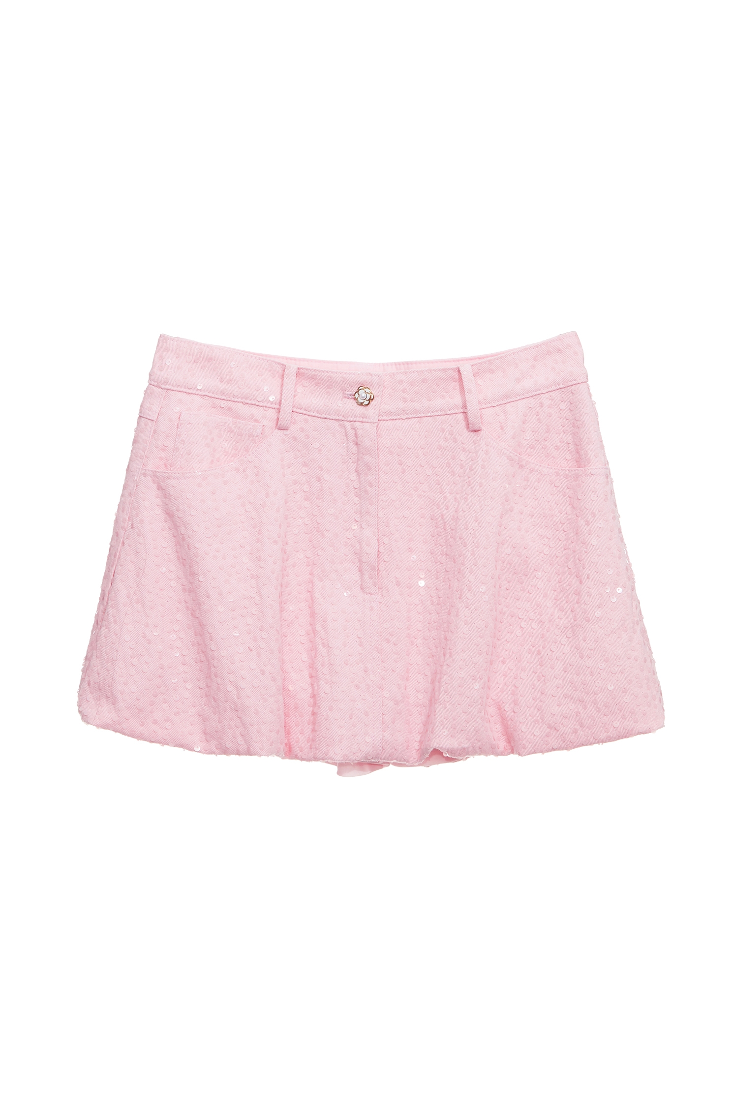 Pink Sequin Demin Bubble ShortsPink Sequin Demin Bubble Shorts,Season (SS) Look,Denim,Denim mini skirts,Mini skirts,Shorts