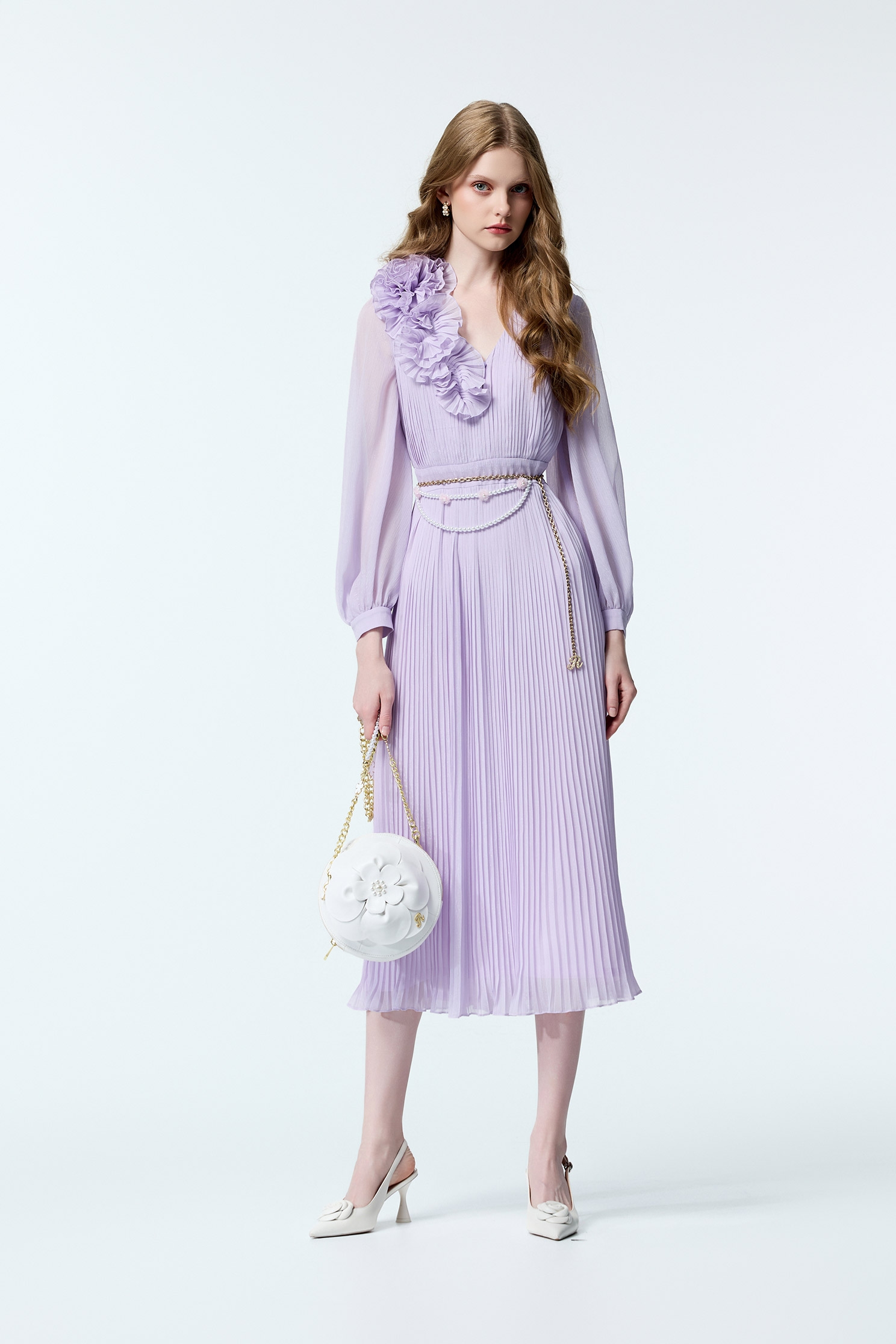 Pleated Ruffle Detail Chiffon Purple DressPleated Ruffle Detail Chiffon Purple Dress,V-neck dresses,Dresses,cocktaildresses,Evening dresses,Season (AW) Look,blossoms,Maxi dresses,Chiffon