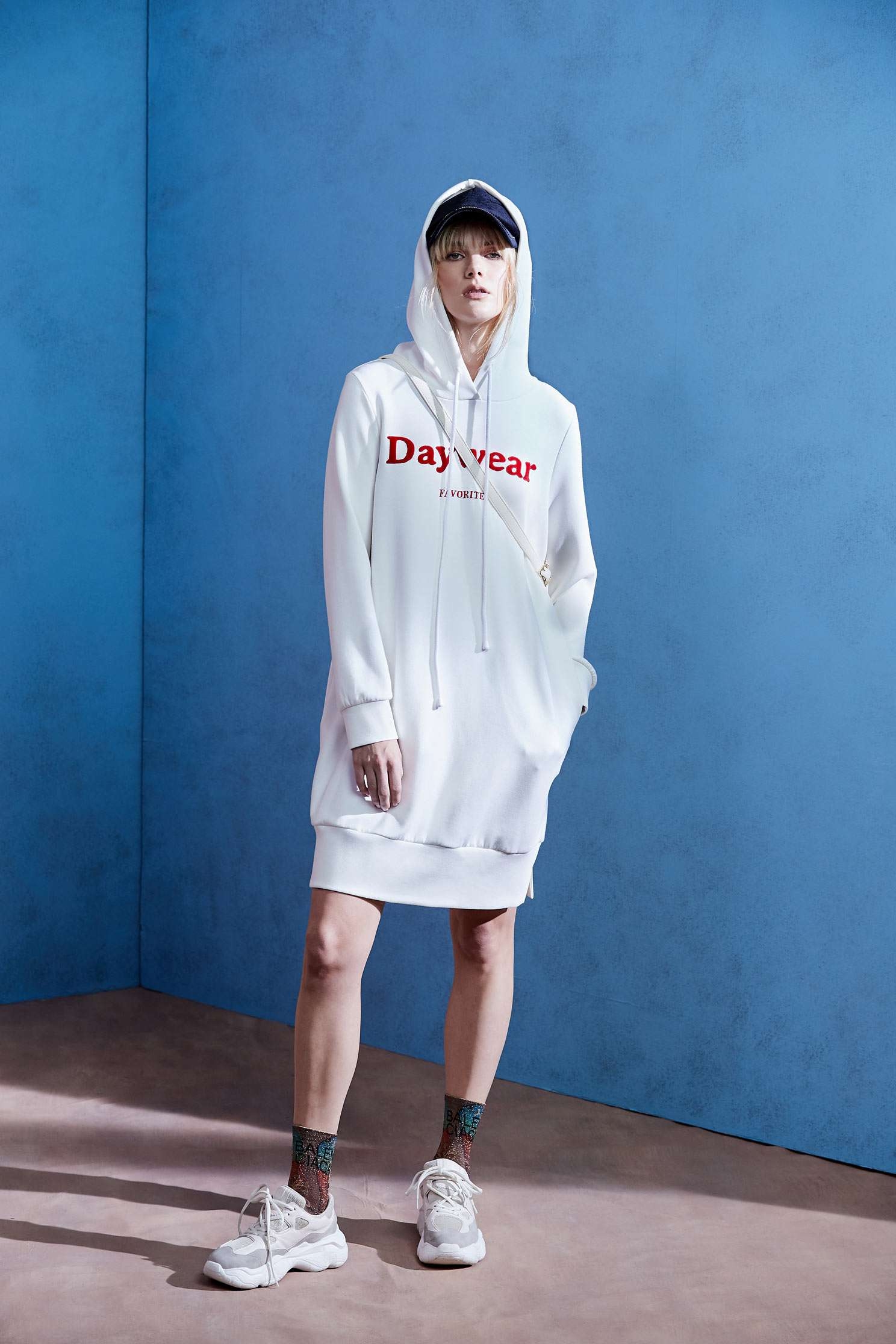 Hoodie Slogan DressHood long version of the dress,Dresses,Casual dresses,Rayon,White dresses,Season (AW) Look,Maxi dresses,Long sleeve dresses