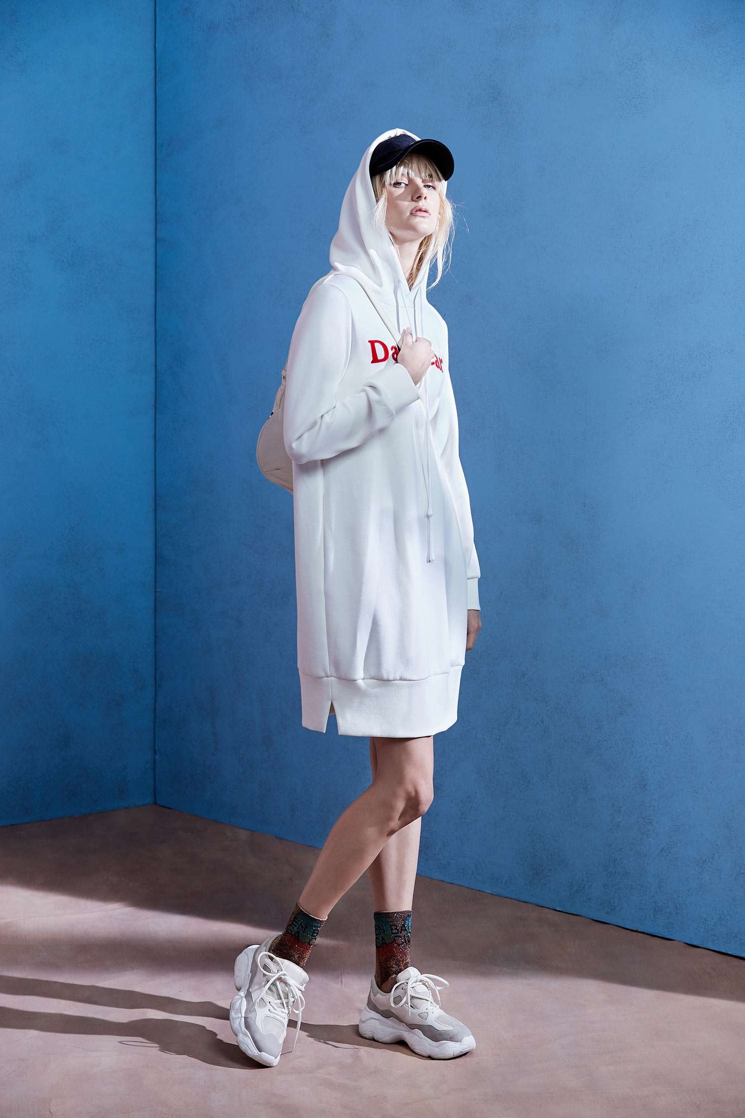 Hoodie Slogan DressHood long version of the dress,Dresses,Casual dresses,Rayon,White dresses,Season (AW) Look,Maxi dresses,Long sleeve dresses