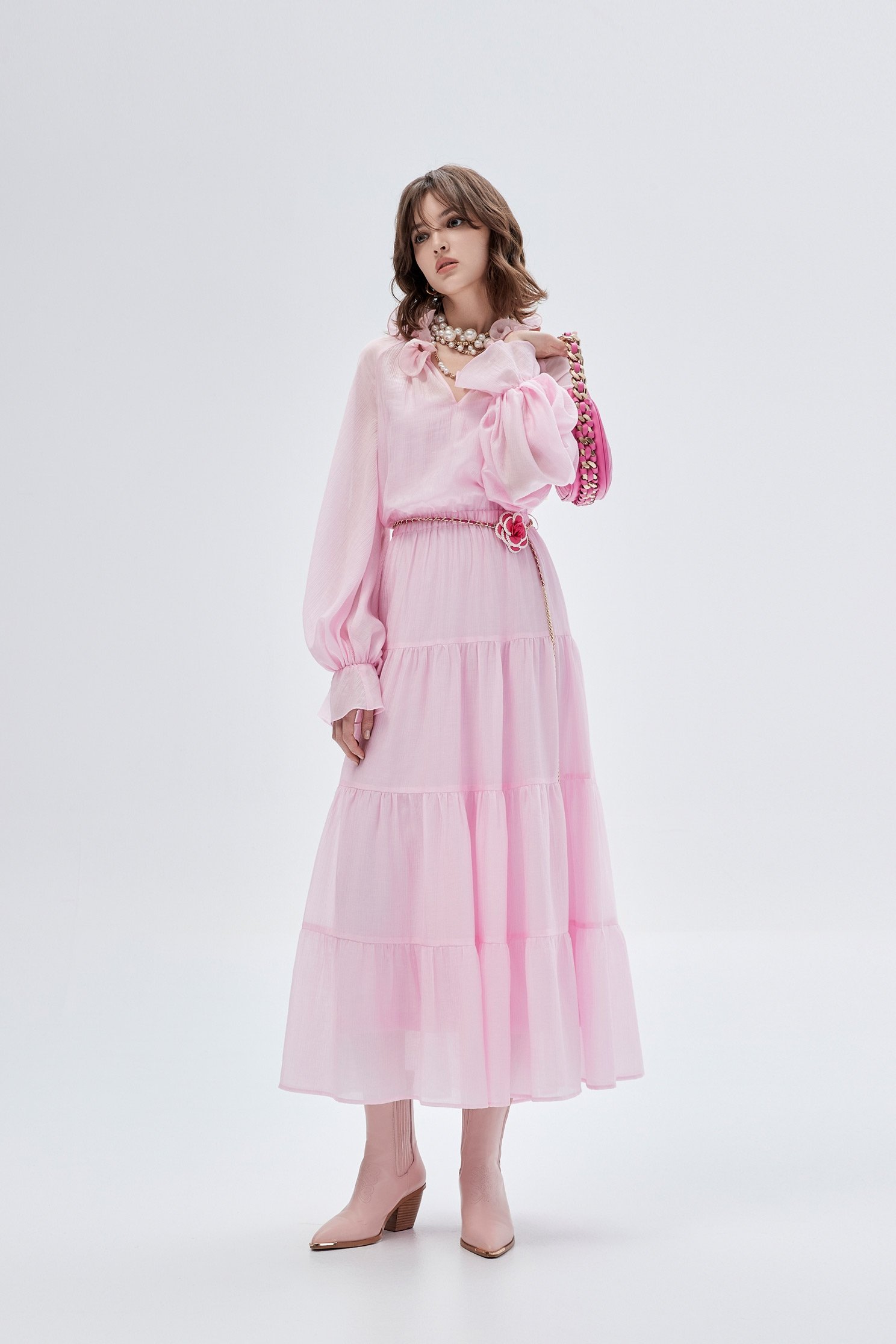 Long Sleeve Pink Maxi DressLong Sleeve Pink Maxi Dress,V-neck dresses,Dresses,Season (SS) Look