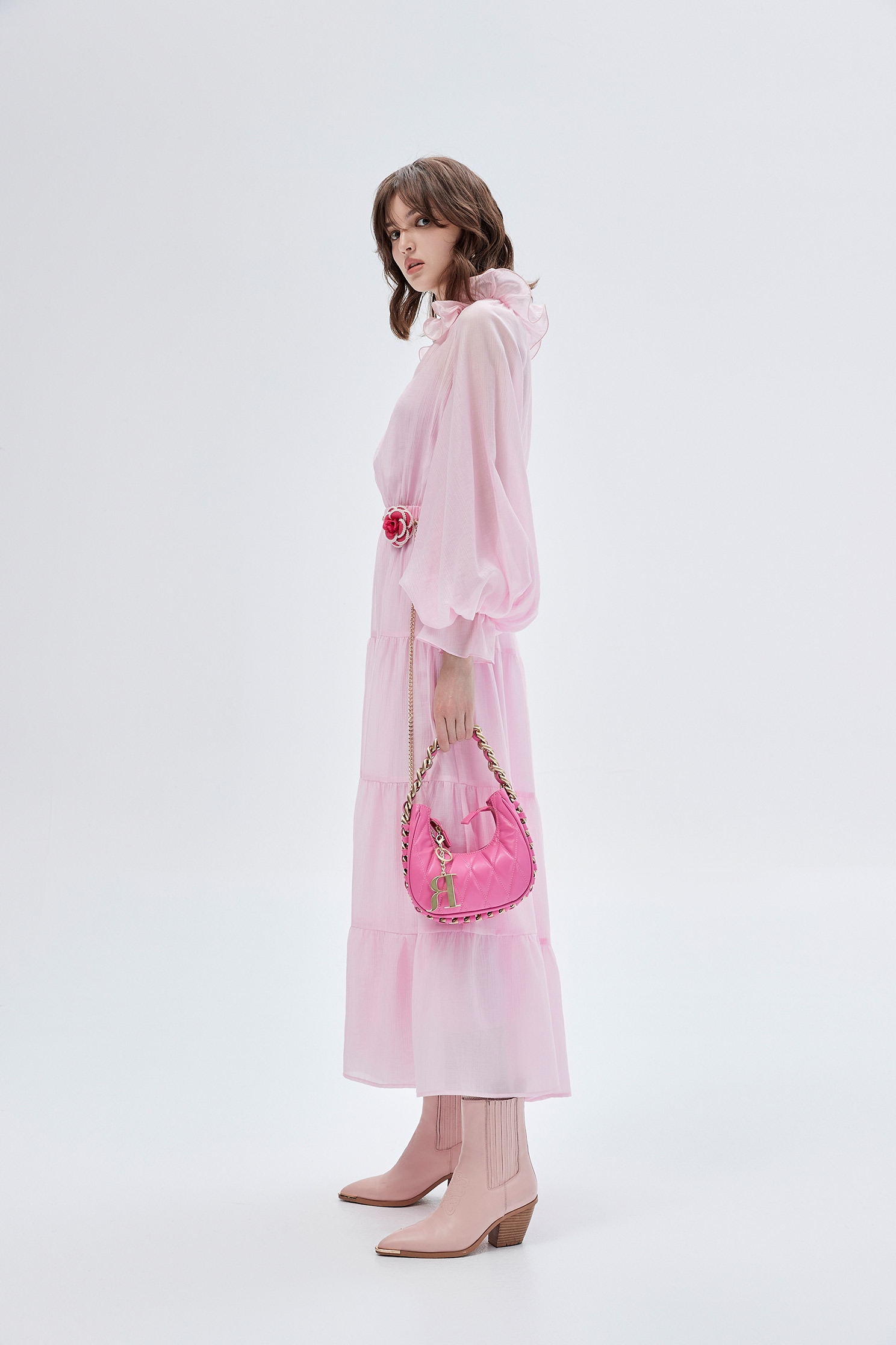 Long Sleeve Pink Maxi DressLong Sleeve Pink Maxi Dress,V-neck dresses,Dresses,Season (SS) Look