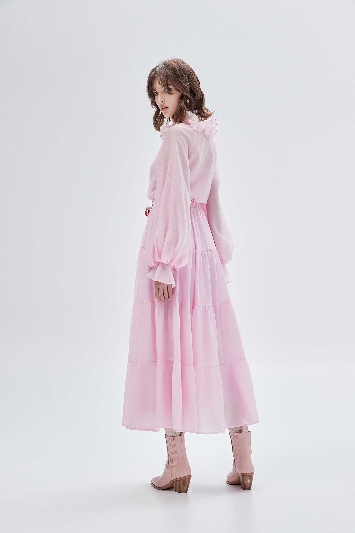 Long Sleeve Pink Maxi DressLong Sleeve Pink Maxi Dress,V-neck dresses,Dresses,Season (SS) Look