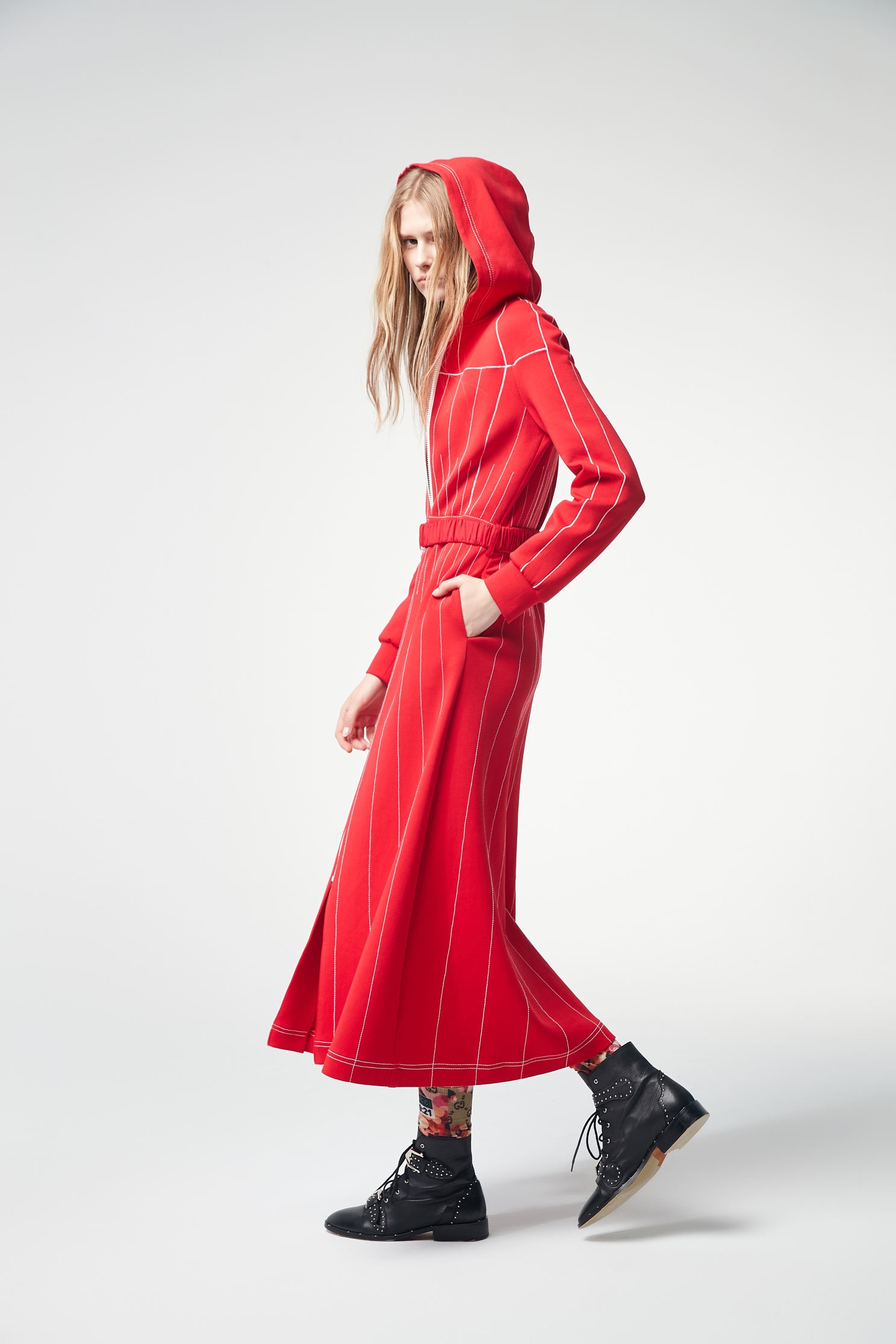 Red Hoodie Long Sleeve Maxi DressHooded long-sleeved dress,Dresses,Casual dresses,goodlucknewyear,Season (SS) Look,Stripe,Season (AW) Look,Maxi dresses,Long sleeve dresses,Lucky Red