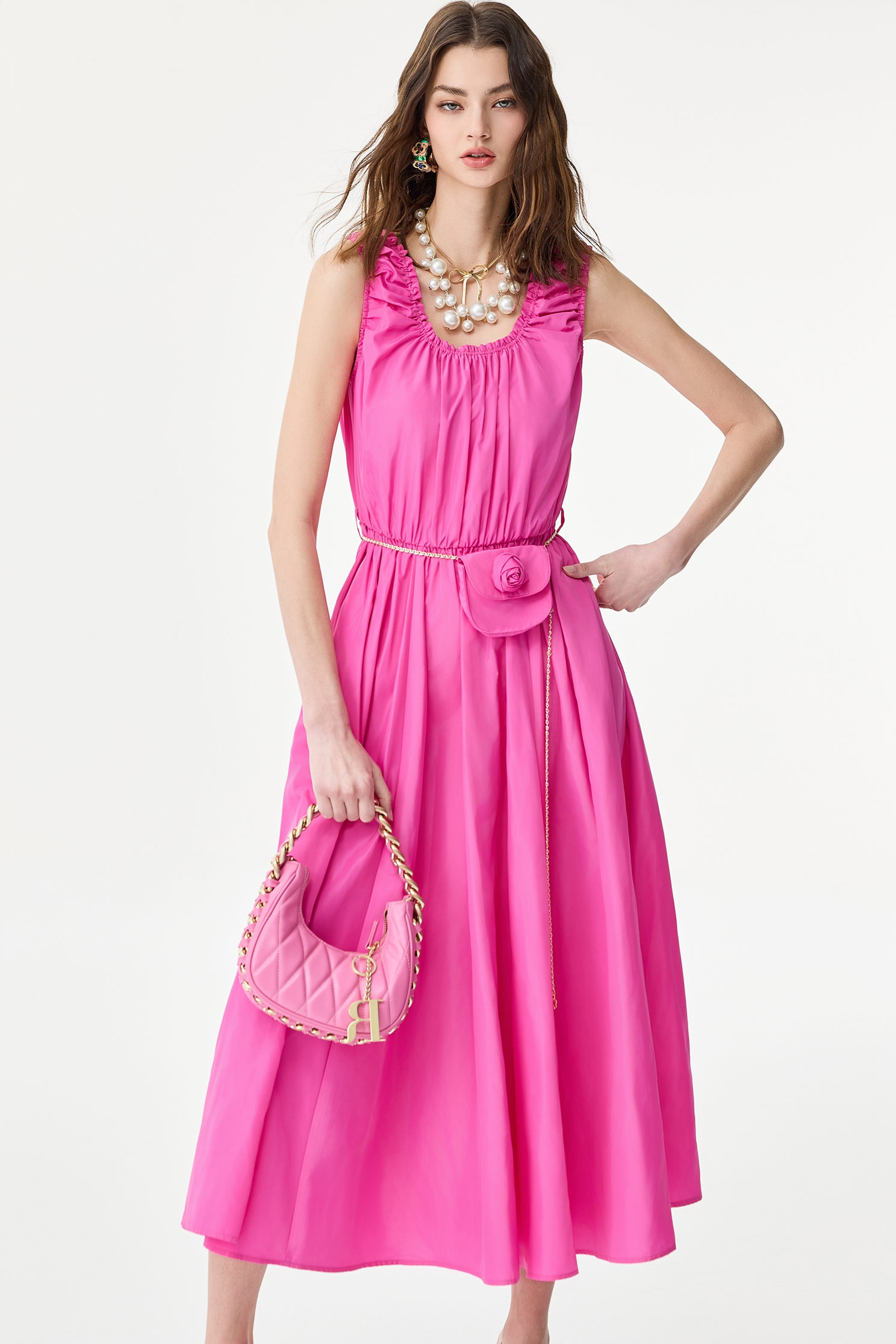 Sleeveless Fushia Pink Maxi DressSleeveless Fushia Pink Maxi Dress,U-neck dresses,Season (SS) Look