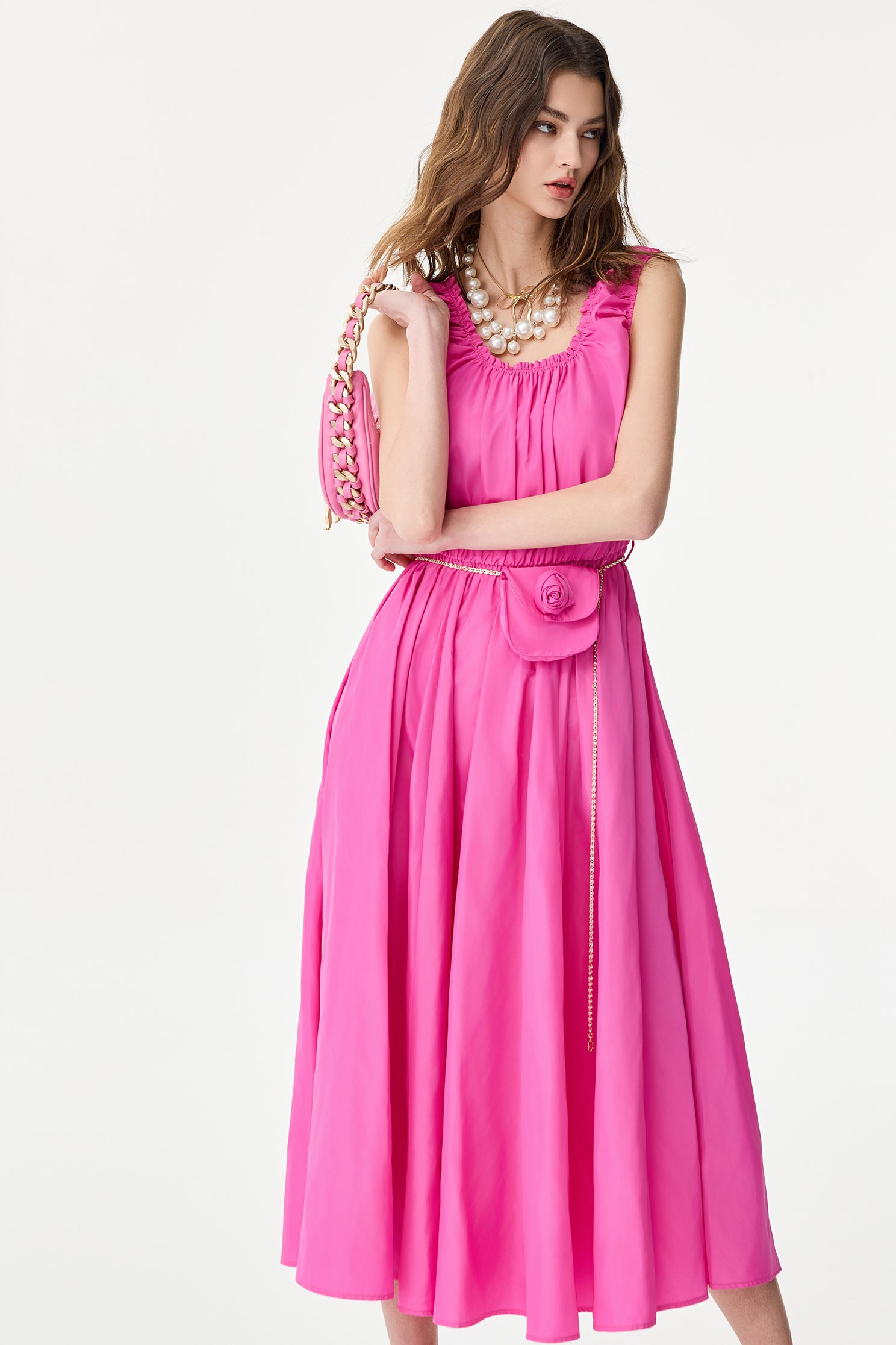 Sleeveless Fushia Pink Maxi DressSleeveless Fushia Pink Maxi Dress,U-neck dresses,Season (SS) Look