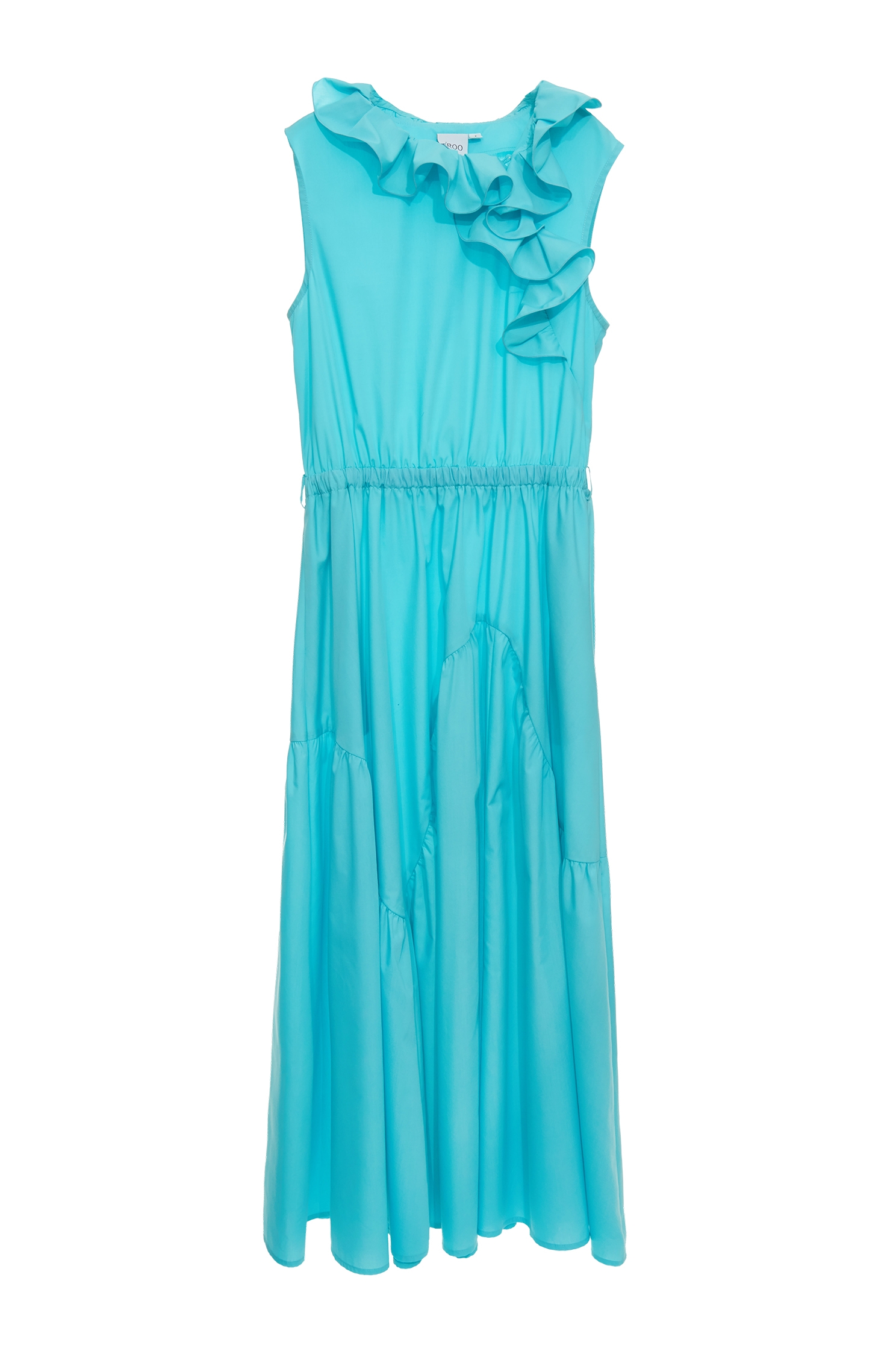 Ruffle Collar Cyan Sleeveless DressRuffle Collar Cyan Sleeveless Dress,V-neck dresses,Dresses,Season (SS) Look