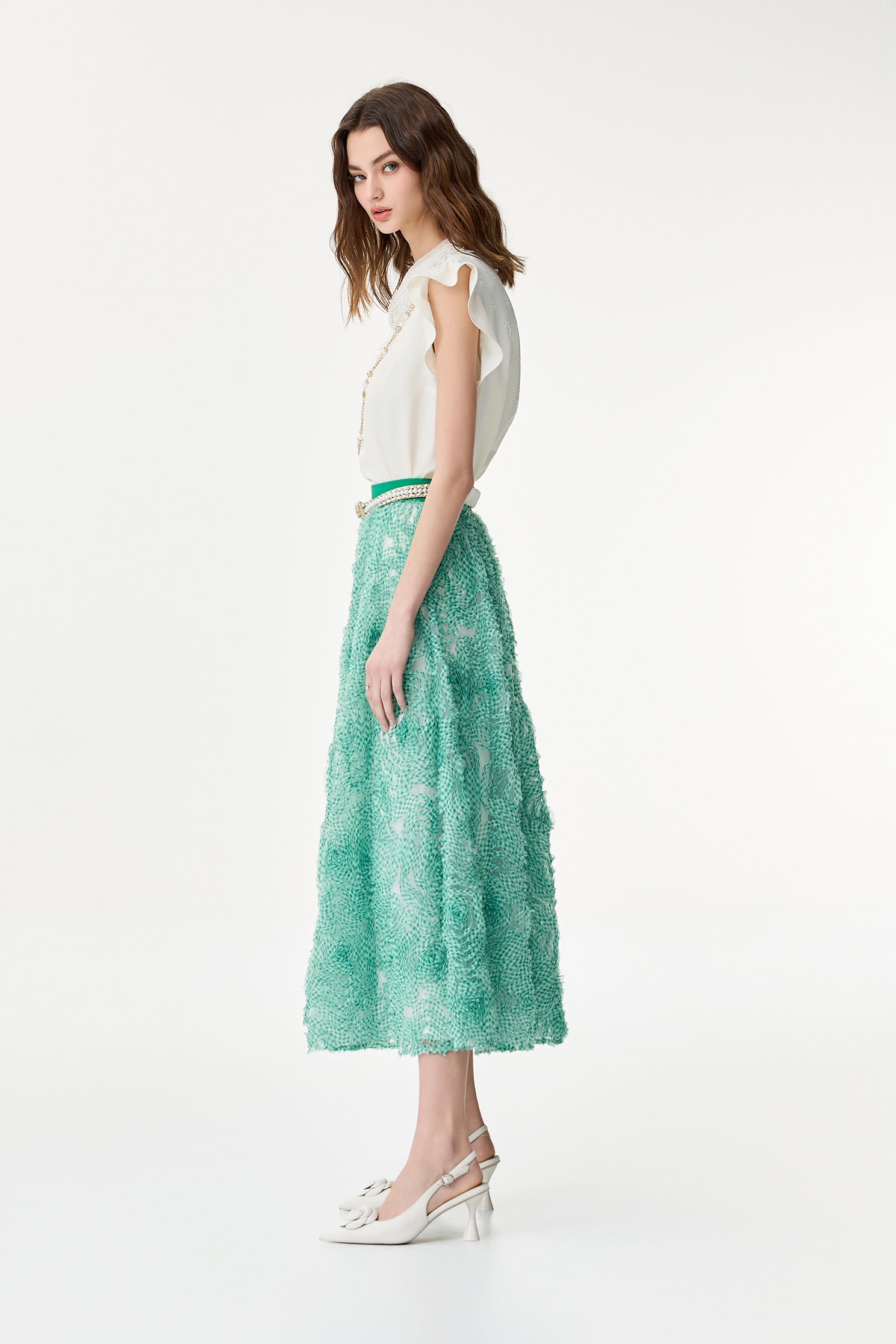 Floral Embossed Print Lace Collar VestFloral Embossed Print Lace Collar Vest,sleeveless tops,Tops,Embroidered,Season (SS) Look,pearl