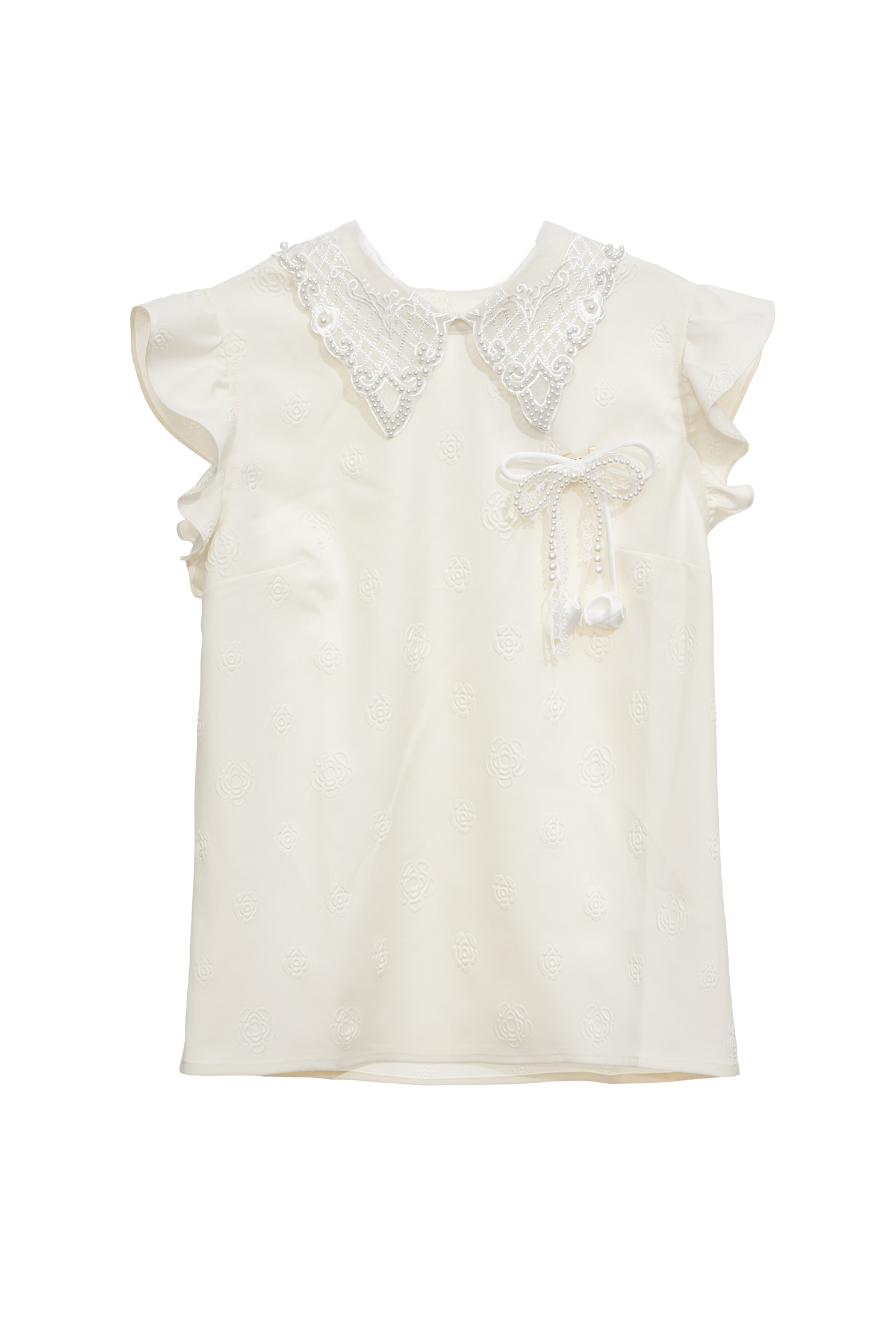 Floral Embossed Print Lace Collar VestFloral Embossed Print Lace Collar Vest,sleeveless tops,Tops,Embroidered,Season (SS) Look,pearl