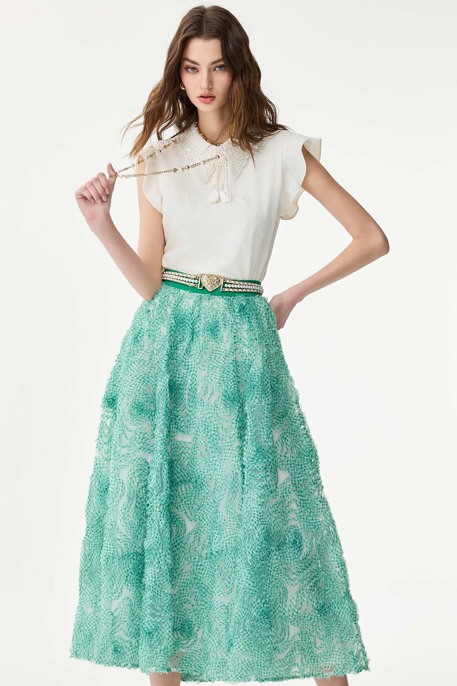 Floral Embossed Print Lace Collar VestFloral Embossed Print Lace Collar Vest,sleeveless tops,Tops,Embroidered,Season (SS) Look,pearl