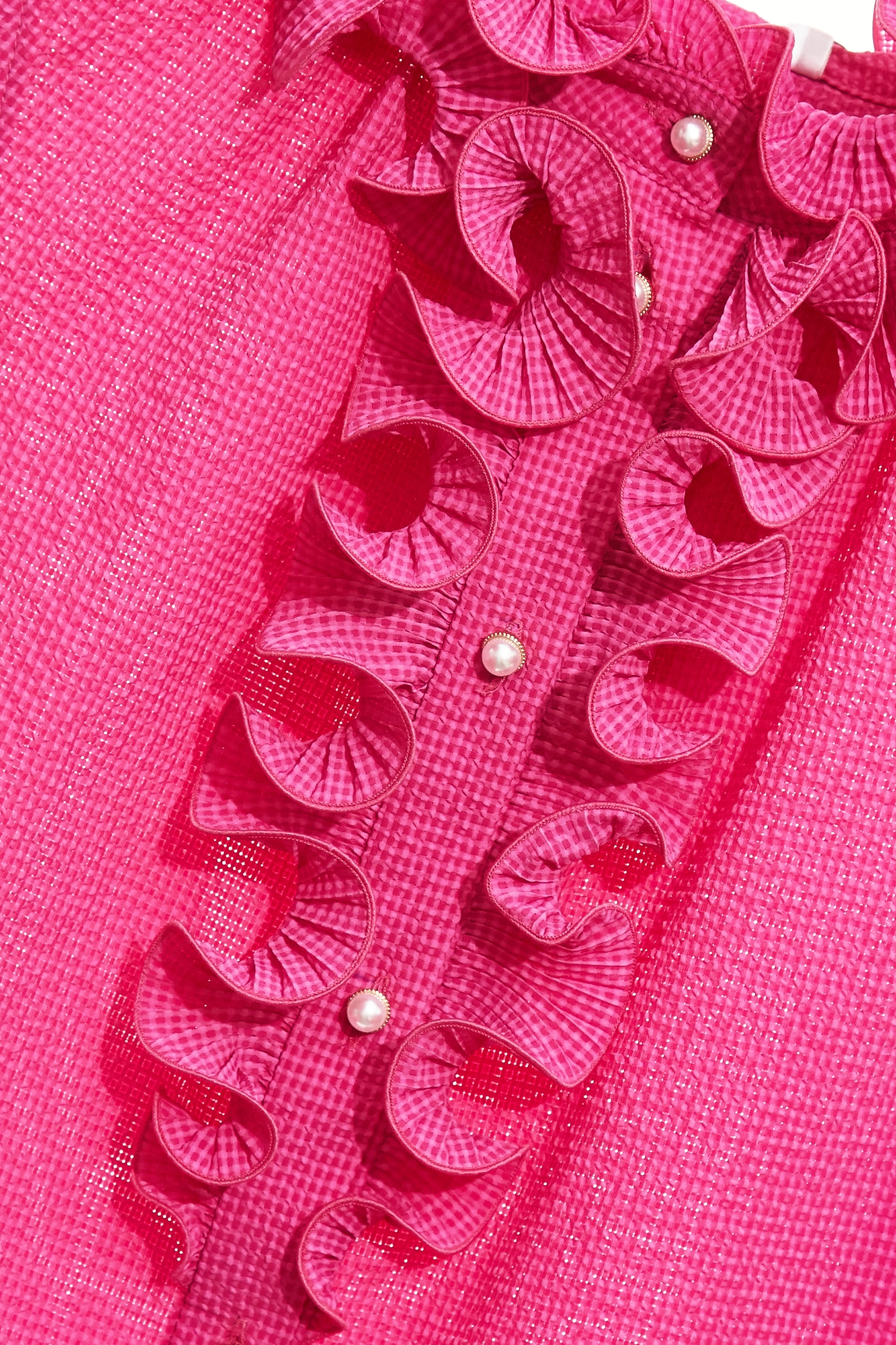 Button Front Fushia Pink Ruffle VestButton Front Fushia Pink Ruffle Vest,sleeveless tops,Tops,Season (SS) Look,Plaid,pearl