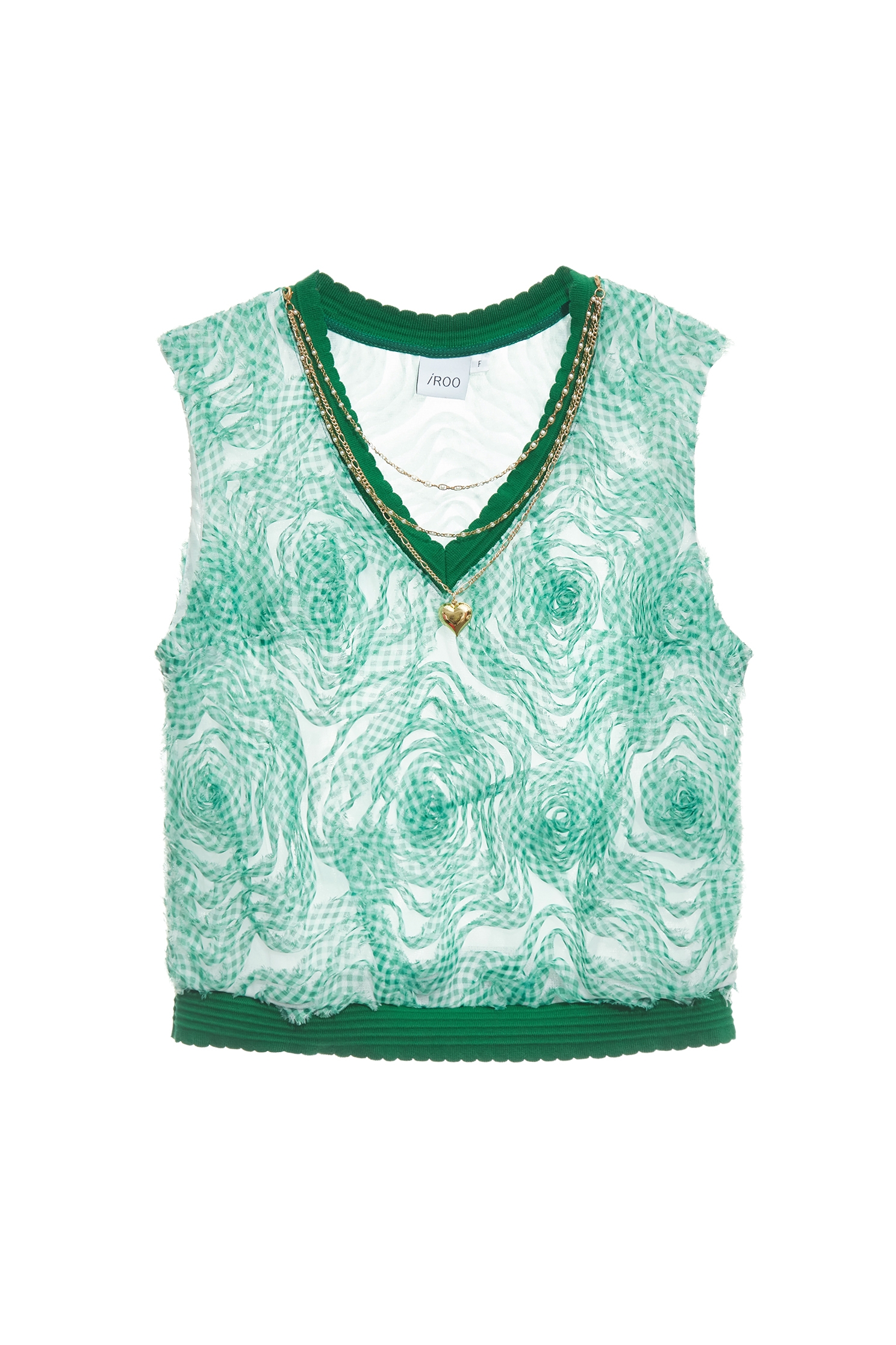 Checkerd Mesh Floral V-neck VestCheckerd Mesh Floral V-neck Vest,V-Neck T shirts,sleeveless tops,Tops,Season (SS) Look,Plaid,sleeveless tops,sleeveless tops,Chiffon,Necklaces