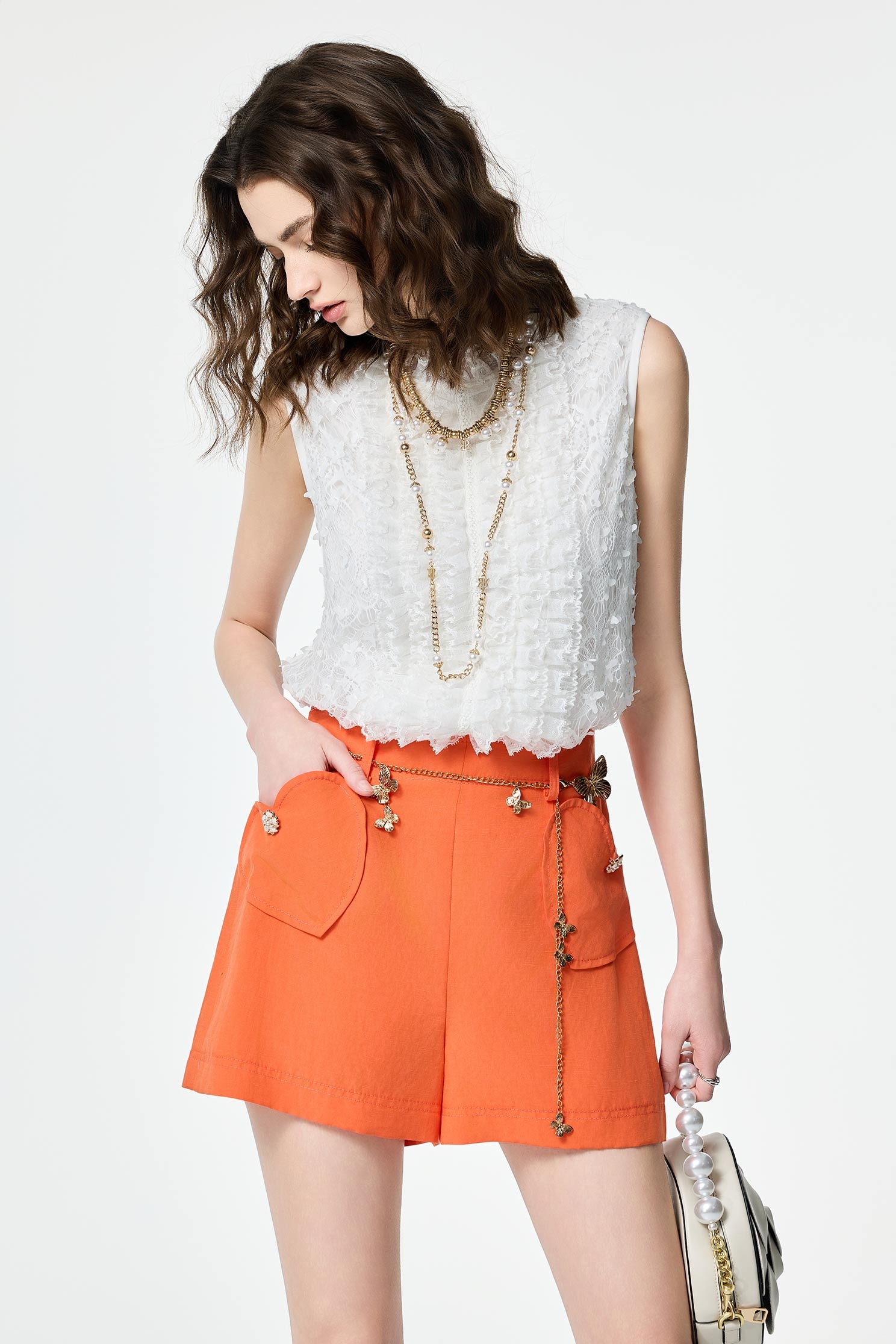 Butterfly Detail Ruffle Lace VestButterfly Detail Ruffle Lace Vest,sleeveless tops,Tops,Embroidered,Season (SS) Look,White tops,sleeveless tops,Lace
