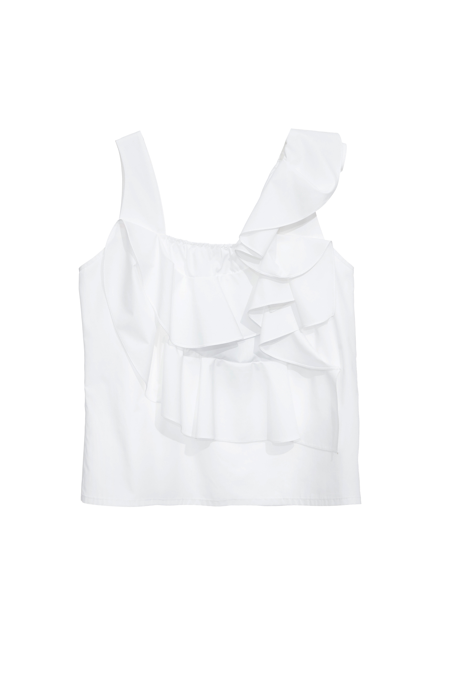 Asymmeric Ruffle Detail VestAsymmeric Ruffle Detail Vest,sleeveless tops,Tops,Season (SS) Look,White tops,sleeveless tops