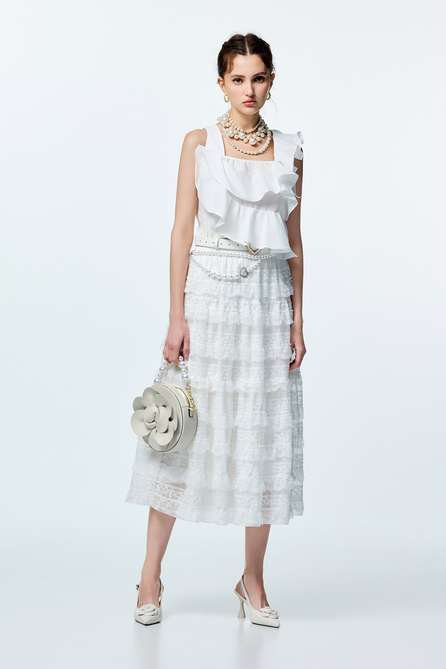 Asymmeric Ruffle Detail VestAsymmeric Ruffle Detail Vest,sleeveless tops,Tops,Season (SS) Look,White tops,sleeveless tops