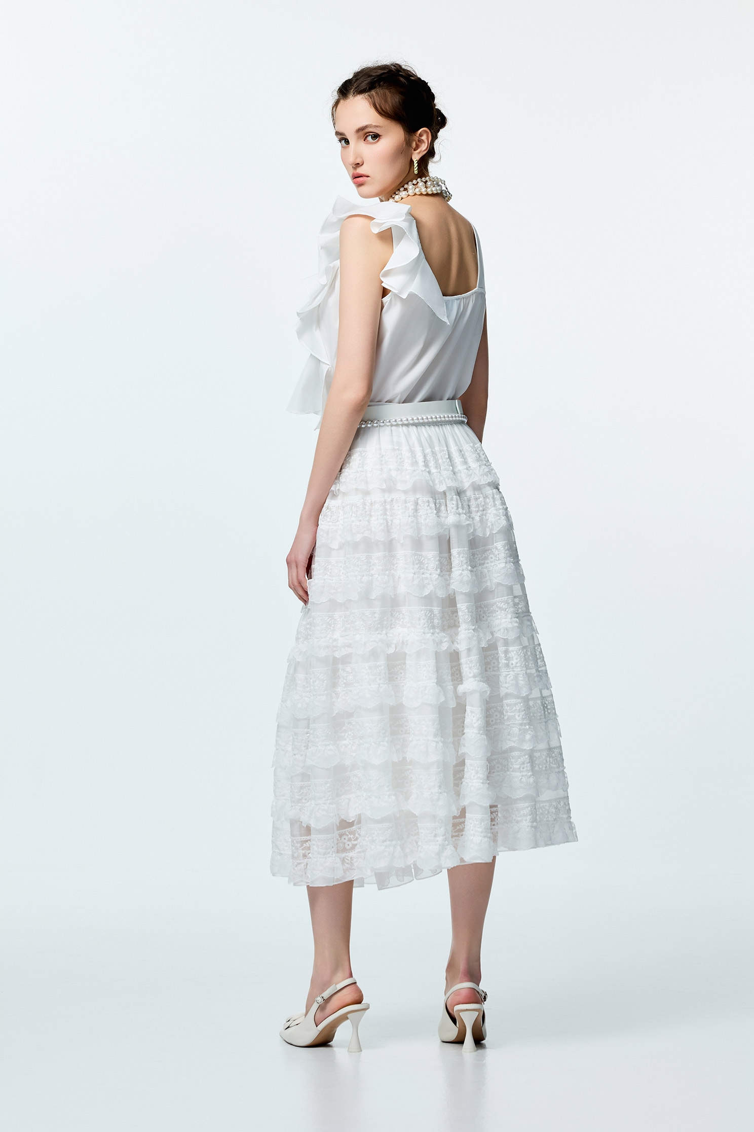 Asymmeric Ruffle Detail VestAsymmeric Ruffle Detail Vest,sleeveless tops,Tops,Season (SS) Look,White tops,sleeveless tops