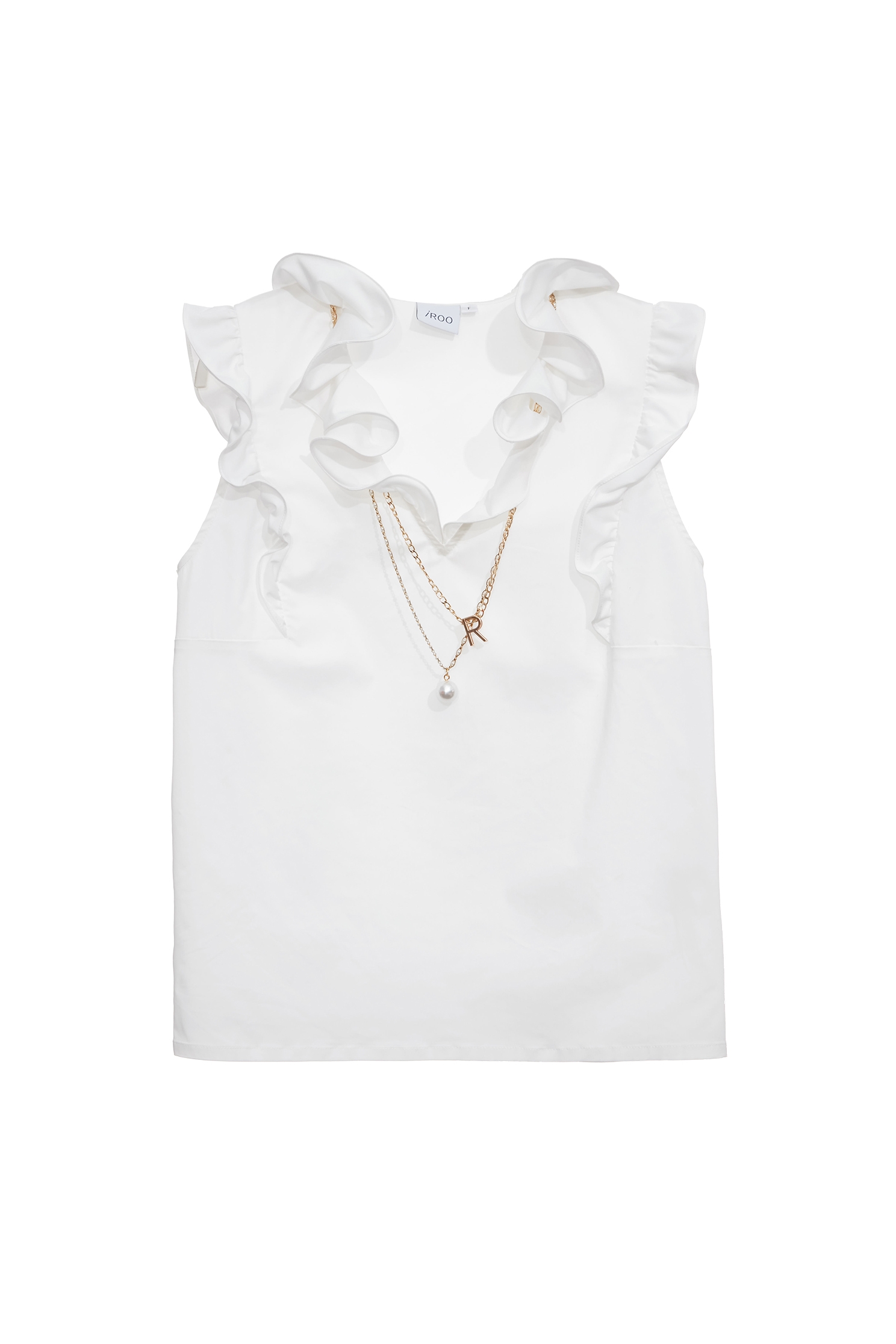 Ruffle Detail White VestRuffle Detail White Vest,sleeveless tops,Tops,Season (SS) Look,pearl,White tops,sleeveless tops,Necklaces