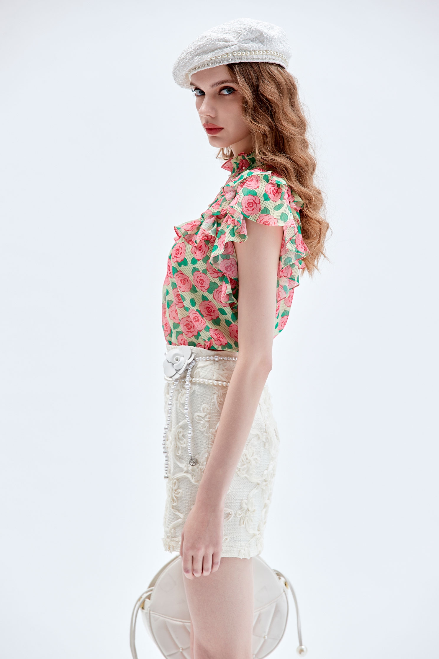 Floral Print Ruffle Detail Chiffon VestFloral Print Ruffle Detail Chiffon Vest,sleeveless tops,Tops,Embroidered,Season (AW) Look,sleeveless tops,Chiffon