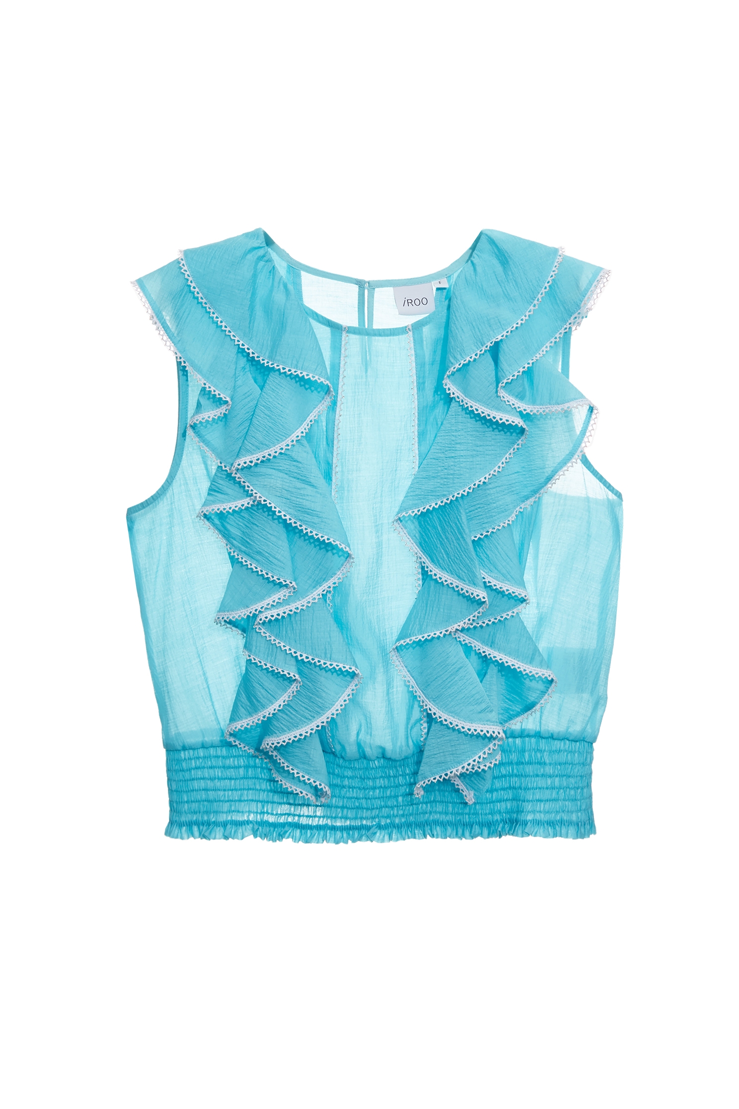 Front Ruffle Detail Blue VestFront Ruffle Detail Blue Vest,sleeveless tops,Tops,sleeveless tops,pearl,Season (AW) Look,Valentine,sleeveless tops,Lace,Lace tops,upperclass