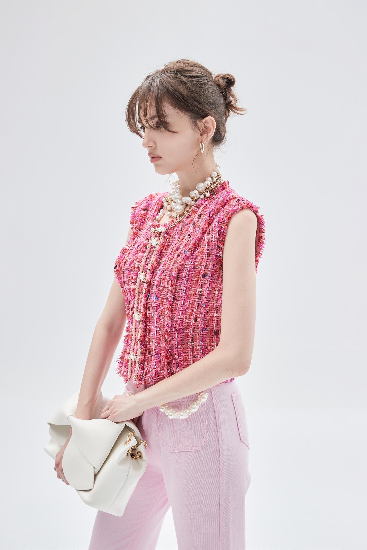 Deep Pink Tweed Button front VestDeep Pink Tweed Button front Vest,sleeveless tops,Tops,Season (SS) Look,sleeveless tops,sleeveless tops