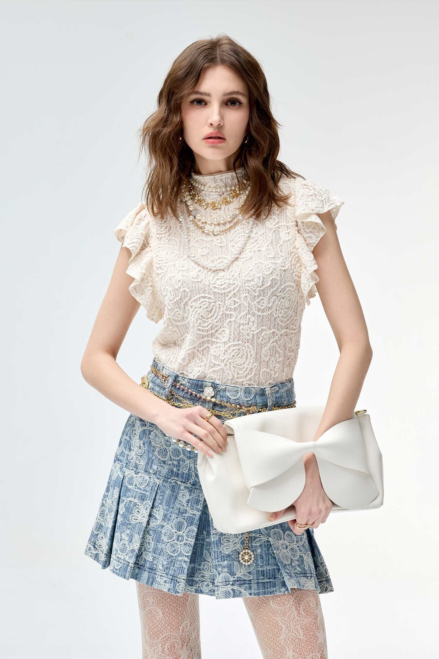 3-D Ruffle Lace Detail Vest3-D Ruffle Lace Detail Vest,sleeveless tops,Tops,Season (SS) Look,sleeveless tops