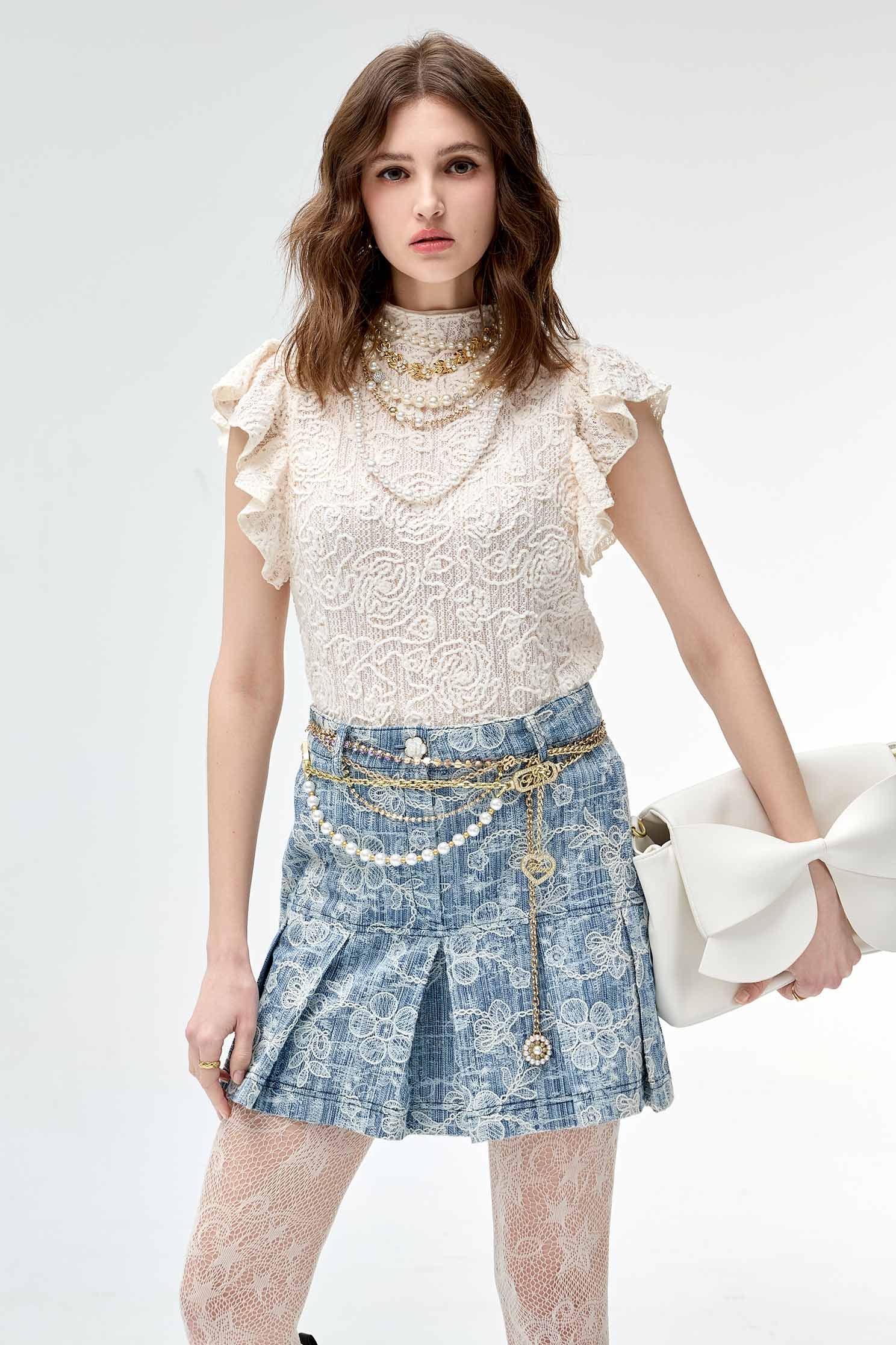 3-D Ruffle Lace Detail Vest3-D Ruffle Lace Detail Vest,sleeveless tops,Tops,Season (SS) Look,sleeveless tops