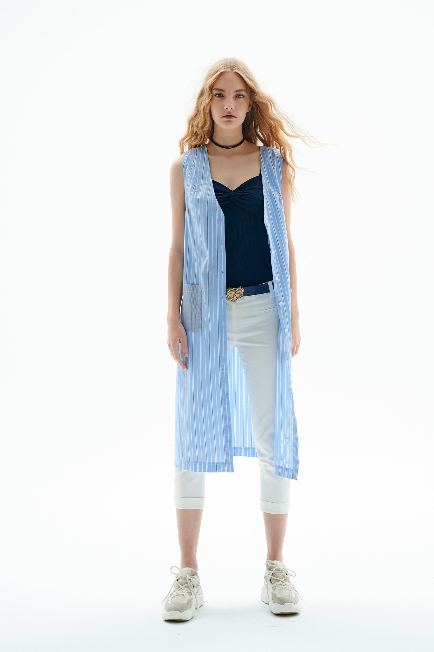 V-neck Pinstripe Long VestStriped vest dress,sleeveless tops,Season (SS) Look,Stripe,Sleeveless dresses,Season (AW) Look,sleeveless tops