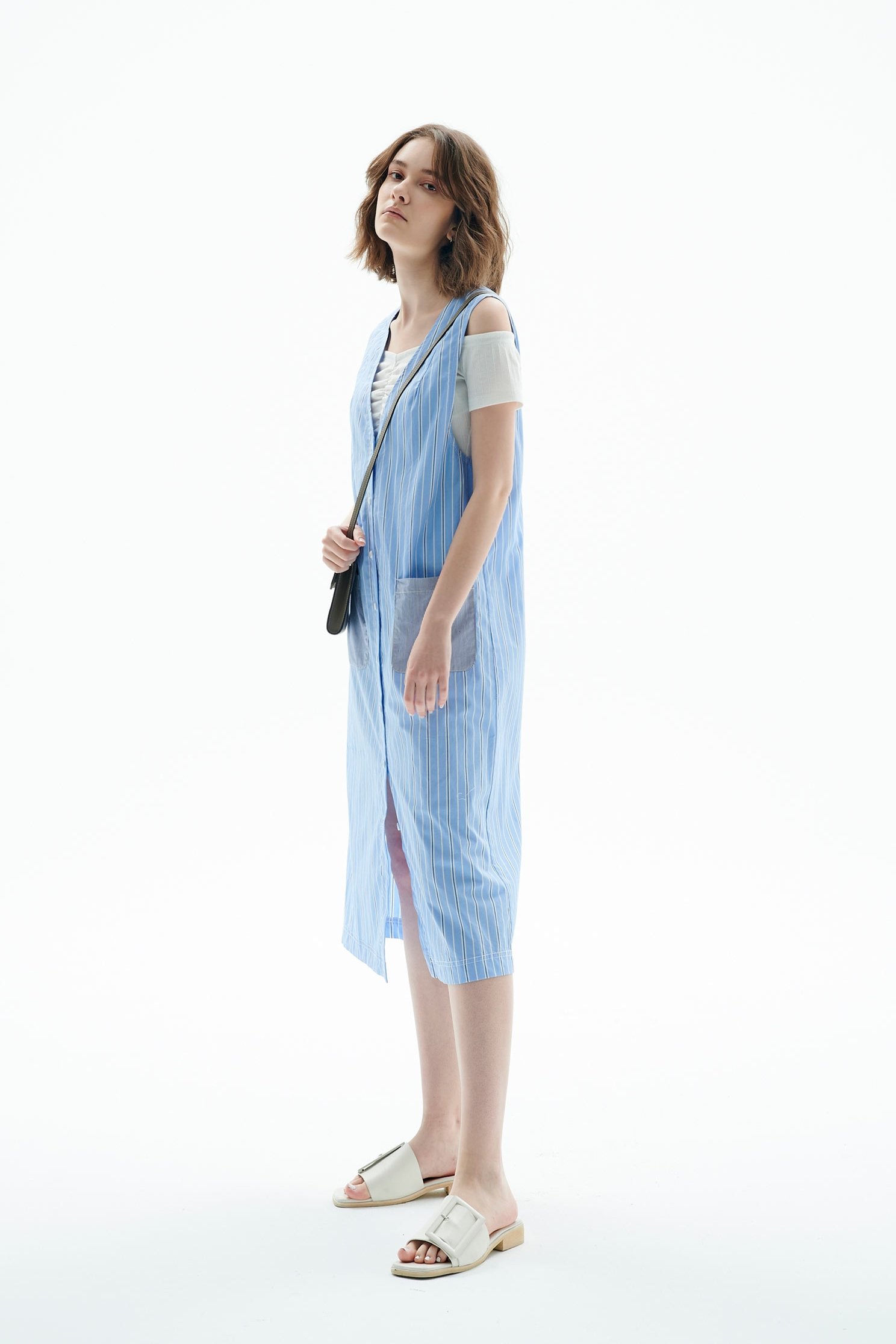 V-neck Pinstripe Long VestStriped vest dress,sleeveless tops,Season (SS) Look,Stripe,Sleeveless dresses,Season (AW) Look,sleeveless tops