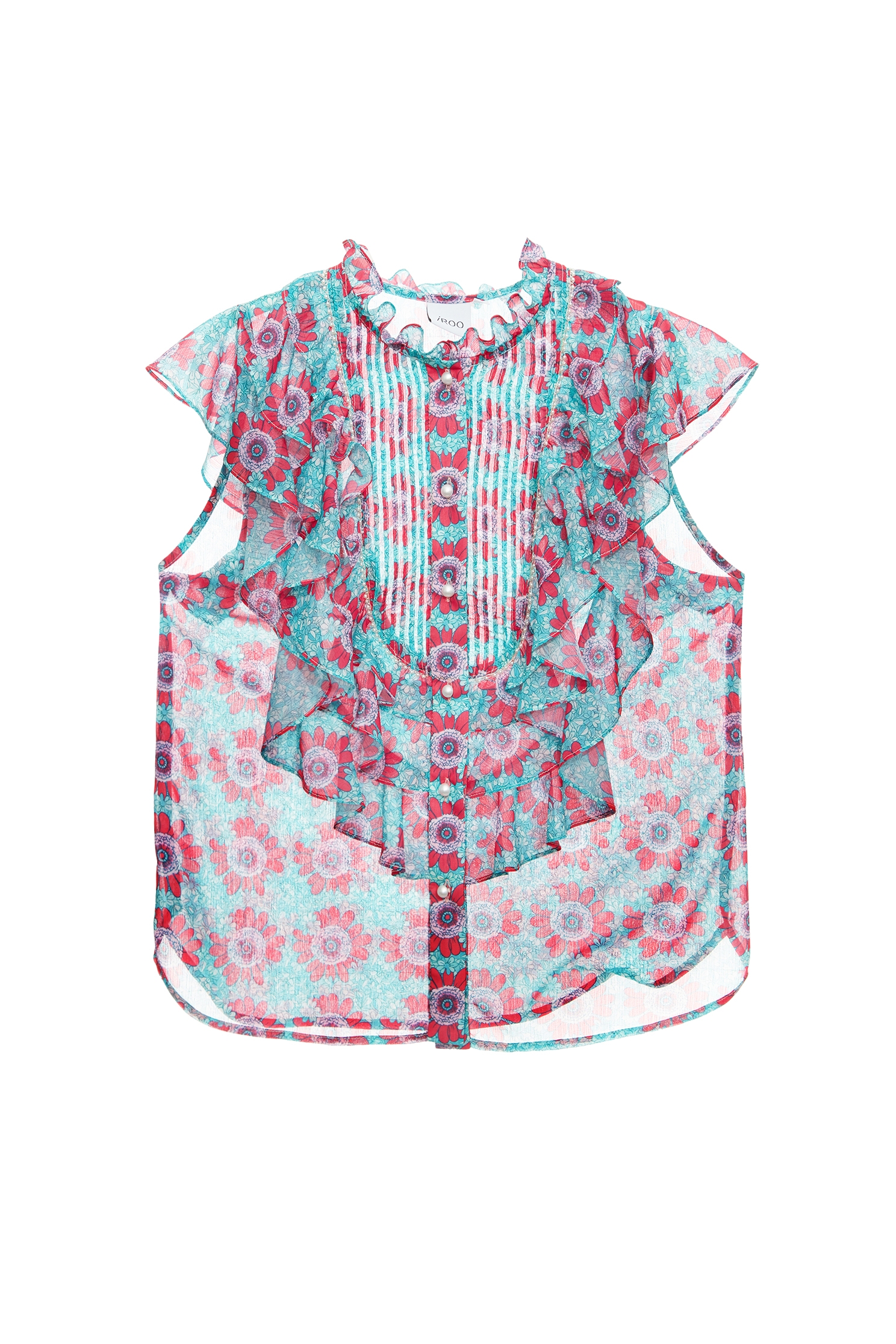 Floral Print Ruffle Detail VestFloral Print Ruffle Detail Vest,sleeveless tops,Tops,Season (SS) Look,pearl,Chiffon,Chiffon tops