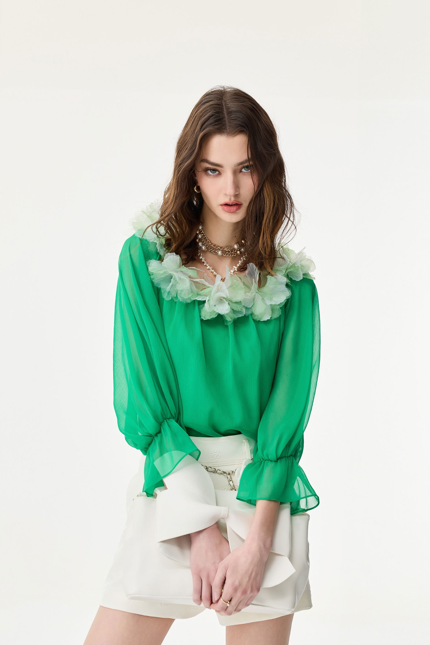 Contrast 3-D Floral Detail Chiffon TopContrast 3-D Floral Detail Chiffon Top,Tops,Season (SS) Look,Chiffon,Chiffon tops