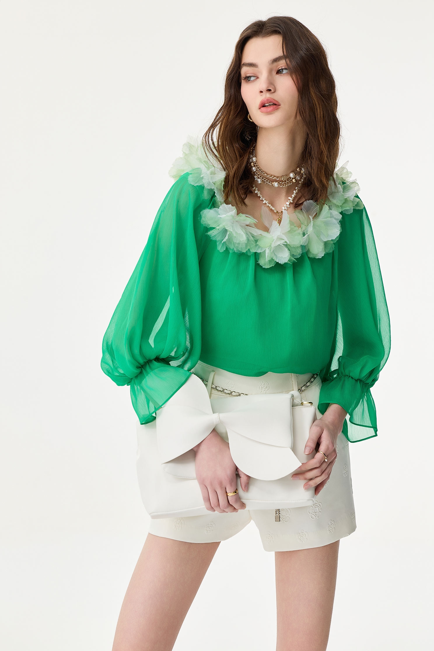 Contrast 3-D Floral Detail Chiffon TopContrast 3-D Floral Detail Chiffon Top,Tops,Season (SS) Look,Chiffon,Chiffon tops