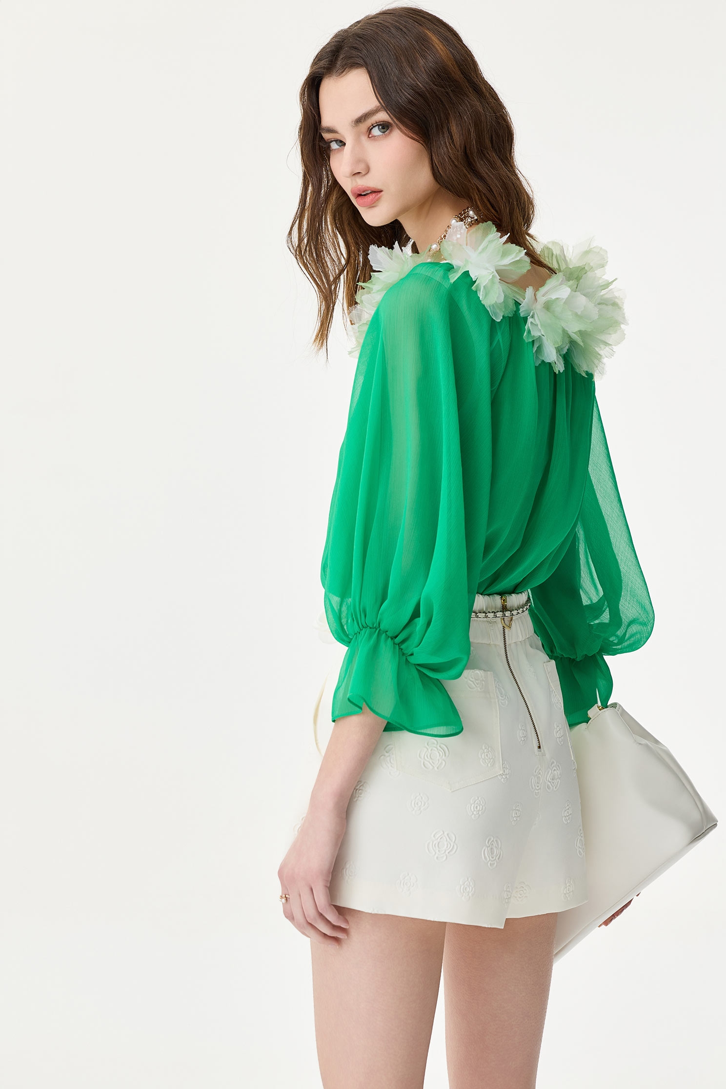 Contrast 3-D Floral Detail Chiffon TopContrast 3-D Floral Detail Chiffon Top,Tops,Season (SS) Look,Chiffon,Chiffon tops