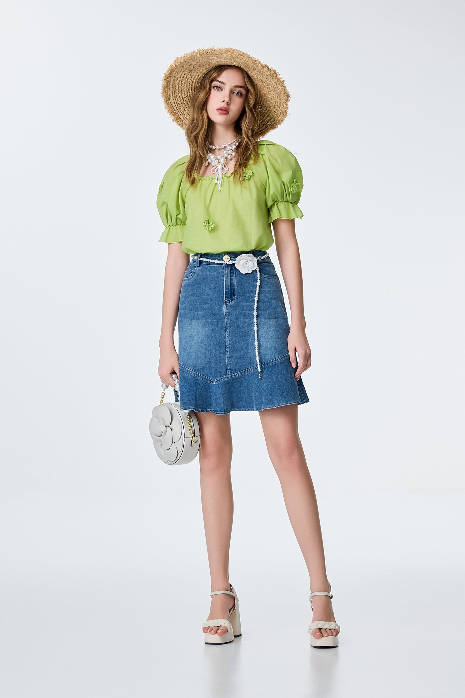 3-D Floral Detail Green Top3-D Floral Detail Green Top,Tops,Season (SS) Look