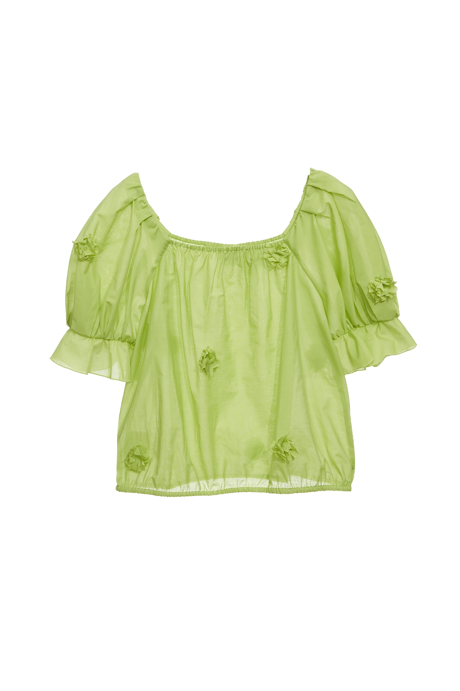 3-D Floral Detail Green Top3-D Floral Detail Green Top,Tops,Season (SS) Look