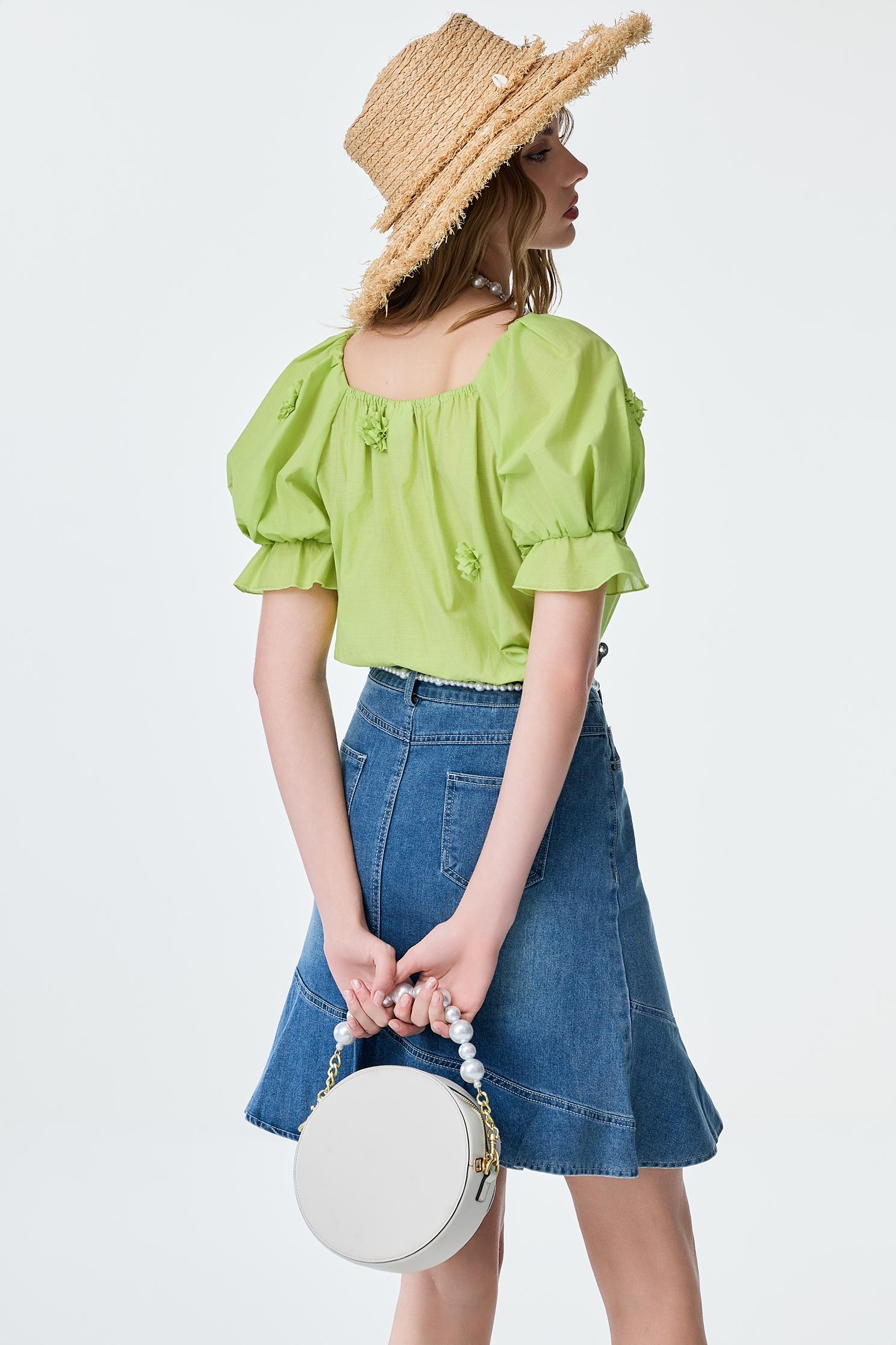 3-D Floral Detail Green Top3-D Floral Detail Green Top,Tops,Season (SS) Look