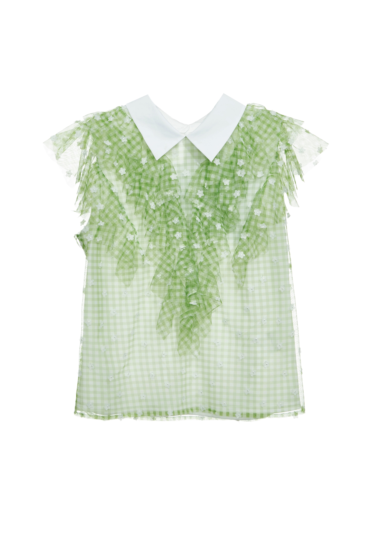Contrast Floral Ruffle Detail Plaid VestContrast Floral Ruffle Detail Plaid Vest,Tops,Embroidered,Season (SS) Look,Plaid