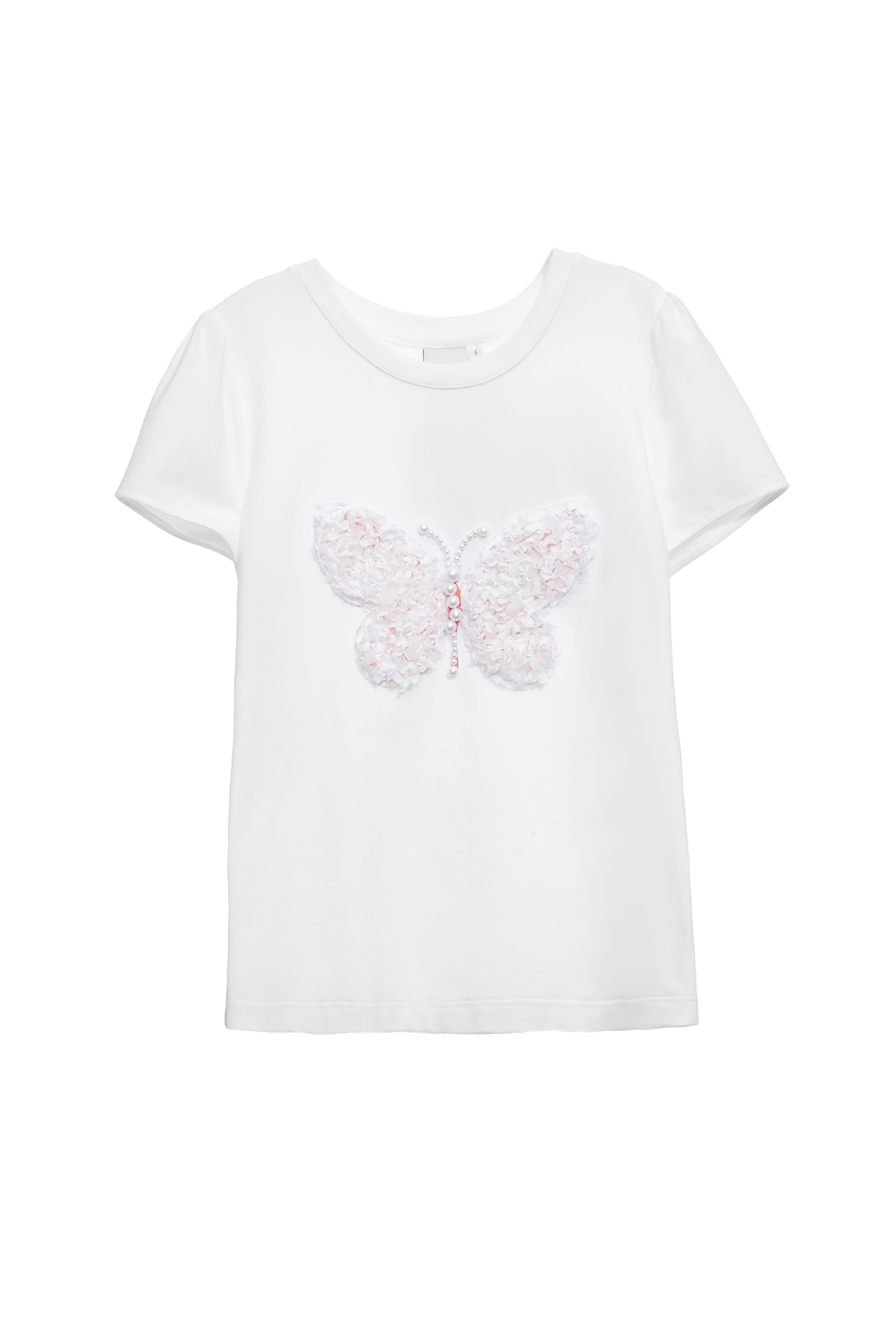 Floral Butterfly Detail Short Sleeve TeeFloral Butterfly Detail Short Sleeve Tee,Tops,Season (SS) Look,pearl,White tops,Knitted