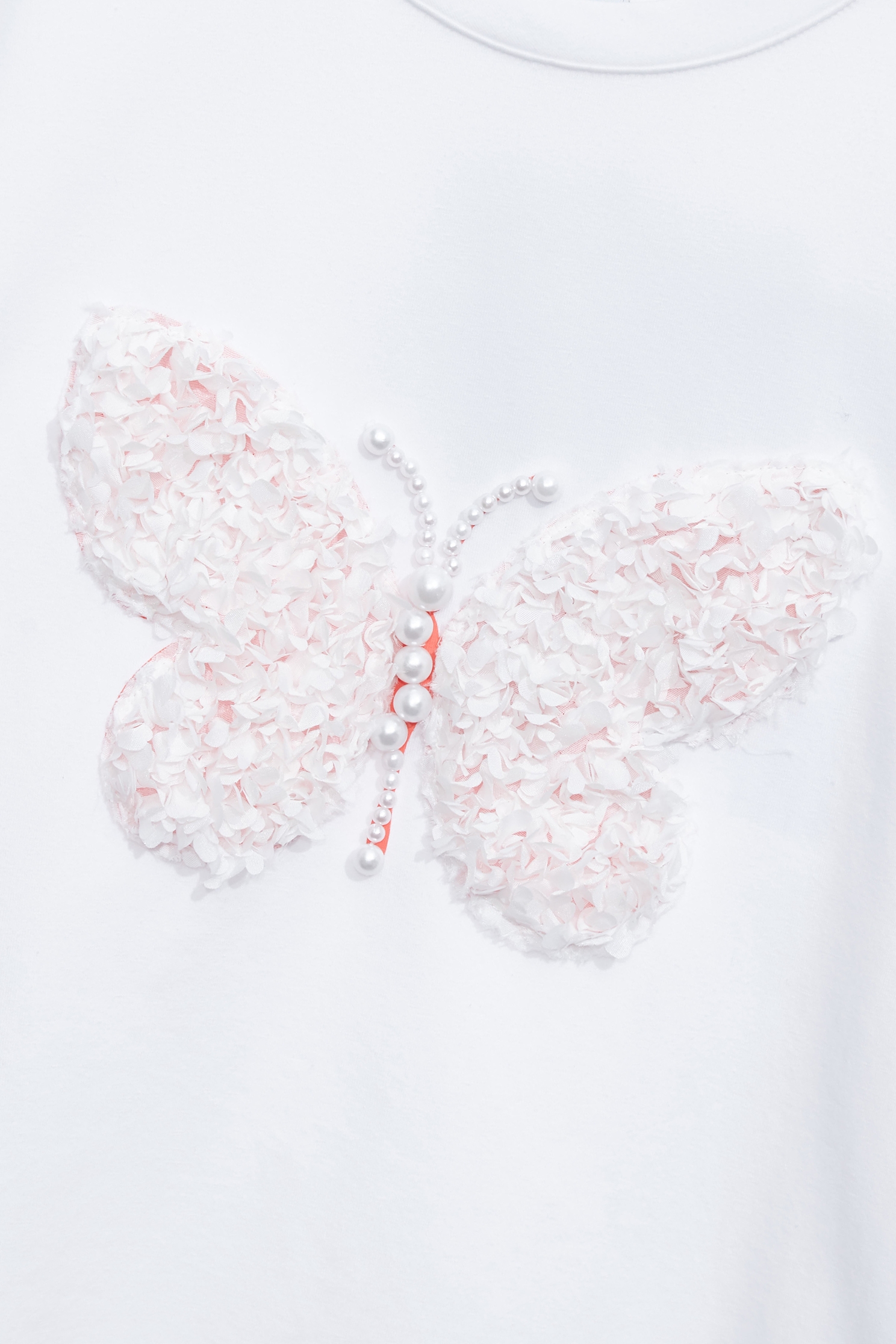 Floral Butterfly Detail Short Sleeve TeeFloral Butterfly Detail Short Sleeve Tee,Tops,Season (SS) Look,pearl,White tops,Knitted