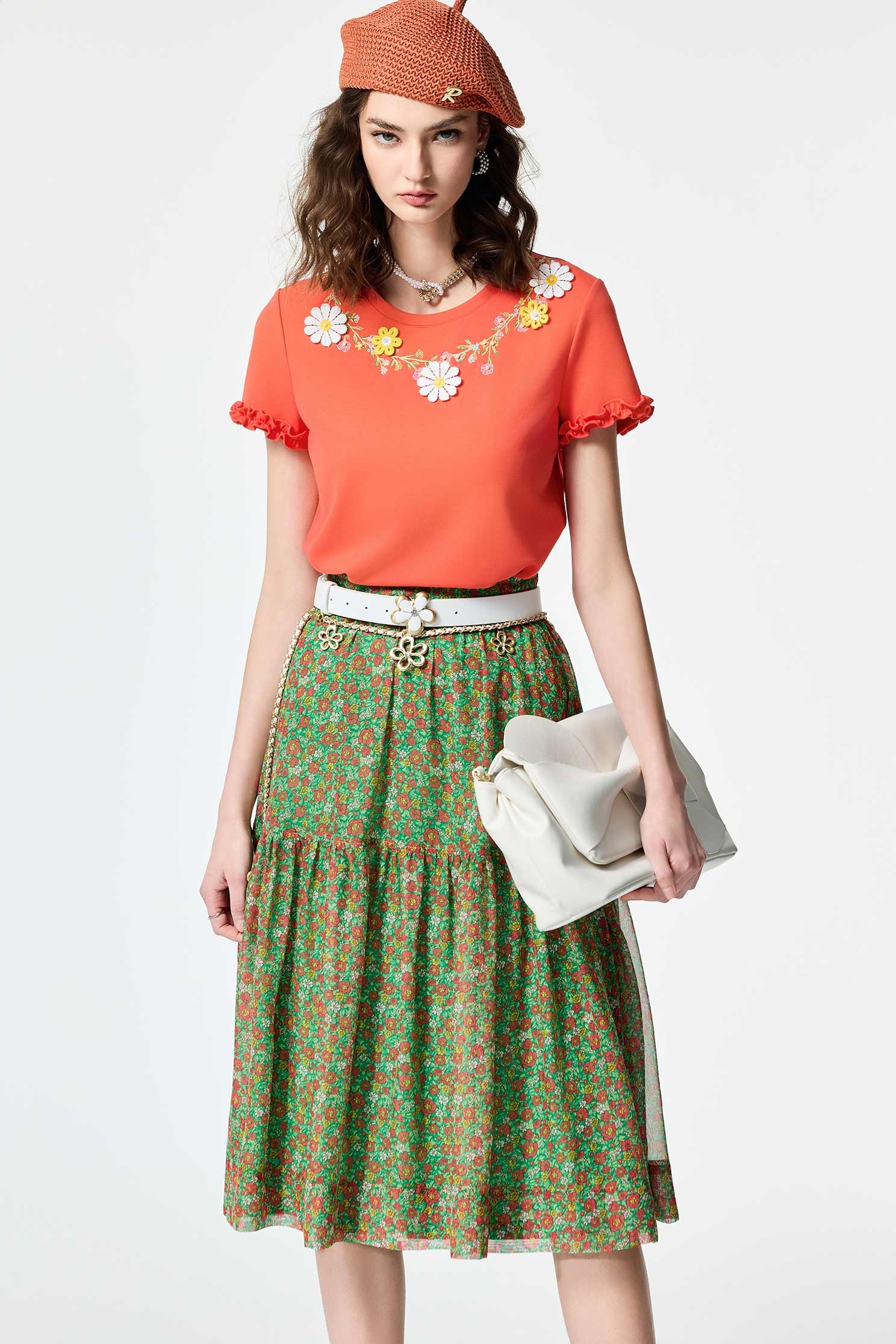 Floral Embroidery Short Sleeve TeeFloral Embroidery Short Sleeve Tee,Tops,Embroidered,Season (SS) Look,Lace