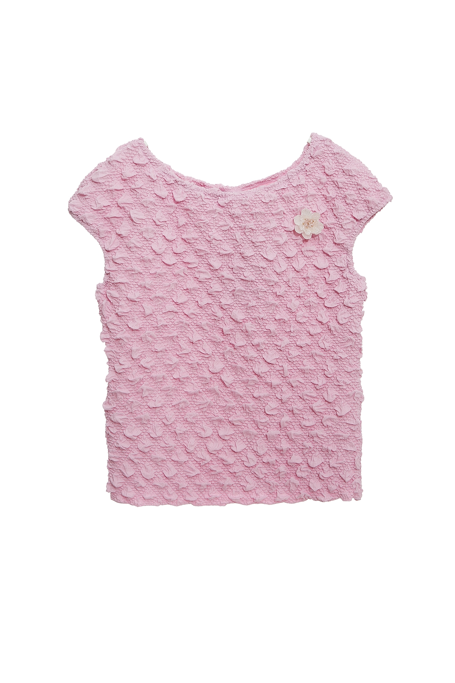 Pink Embossed Fold Cap Sleeve TopPink Embossed Fold Cap Sleeve Top,Tops,Season (AW) Look