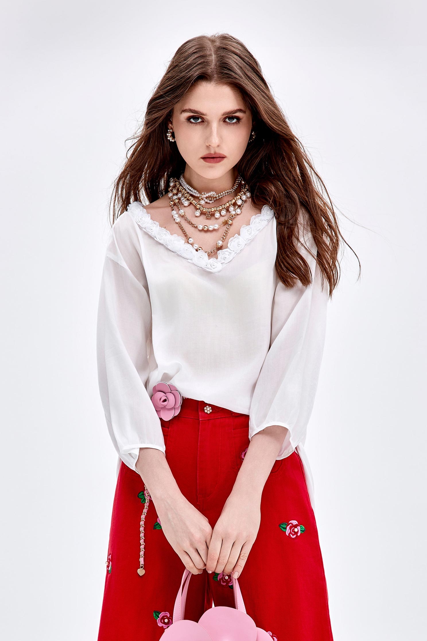 Rose Detail Neckline TopRose Detail Neckline Top,Tops,Season (AW) Look