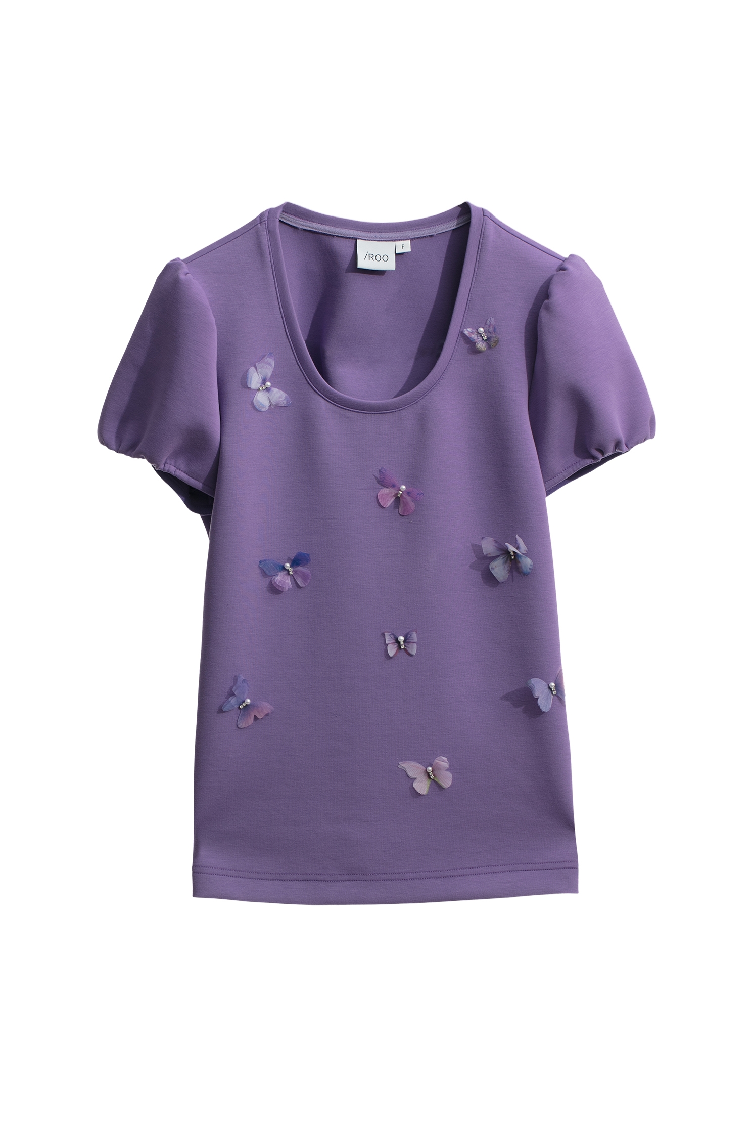 Puff Sleeve Butterfly Motif TeePuff Sleeve Butterfly Motif Tee,Tops,pearl,Season (AW) Look